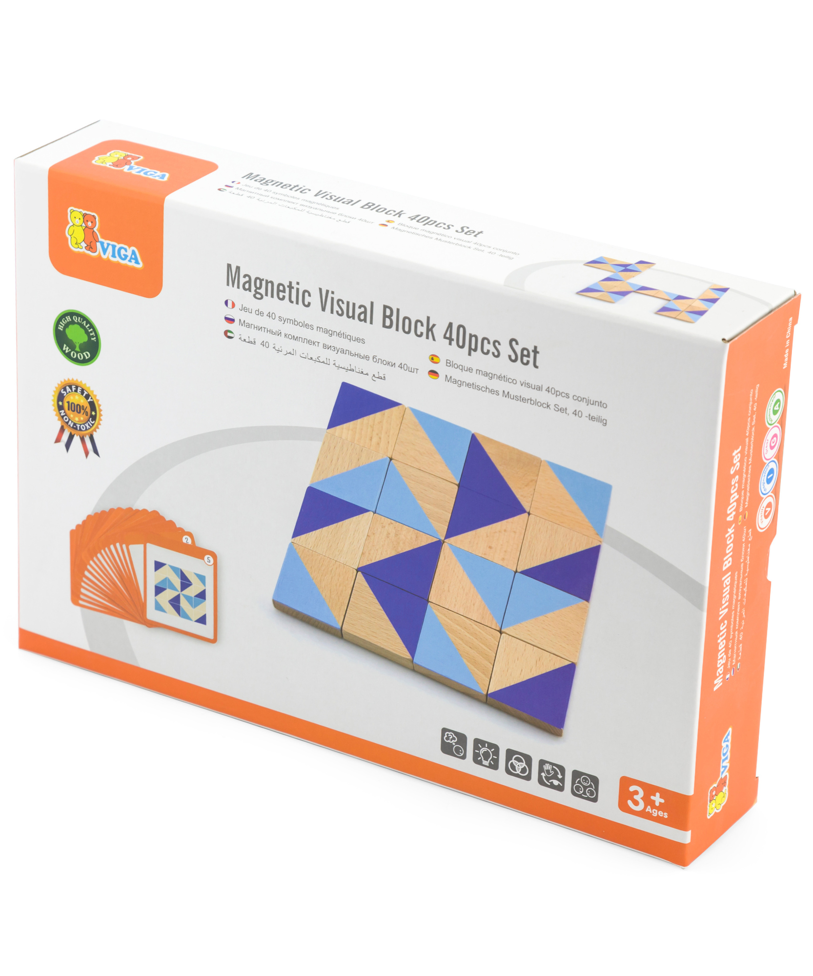 مكعبات فيجا البصرية، 40 قطعة أحجية مغناطيسية، لعبة مونتيسوري الخشبية، تنمي المهارات الحسية والإدراكية والحركية الدقيقة، لعبة تعليمية للأطفال غير سامة وصديقة للبيئة، مناسبة للأطفال من سن 3 سنوات فما فوق