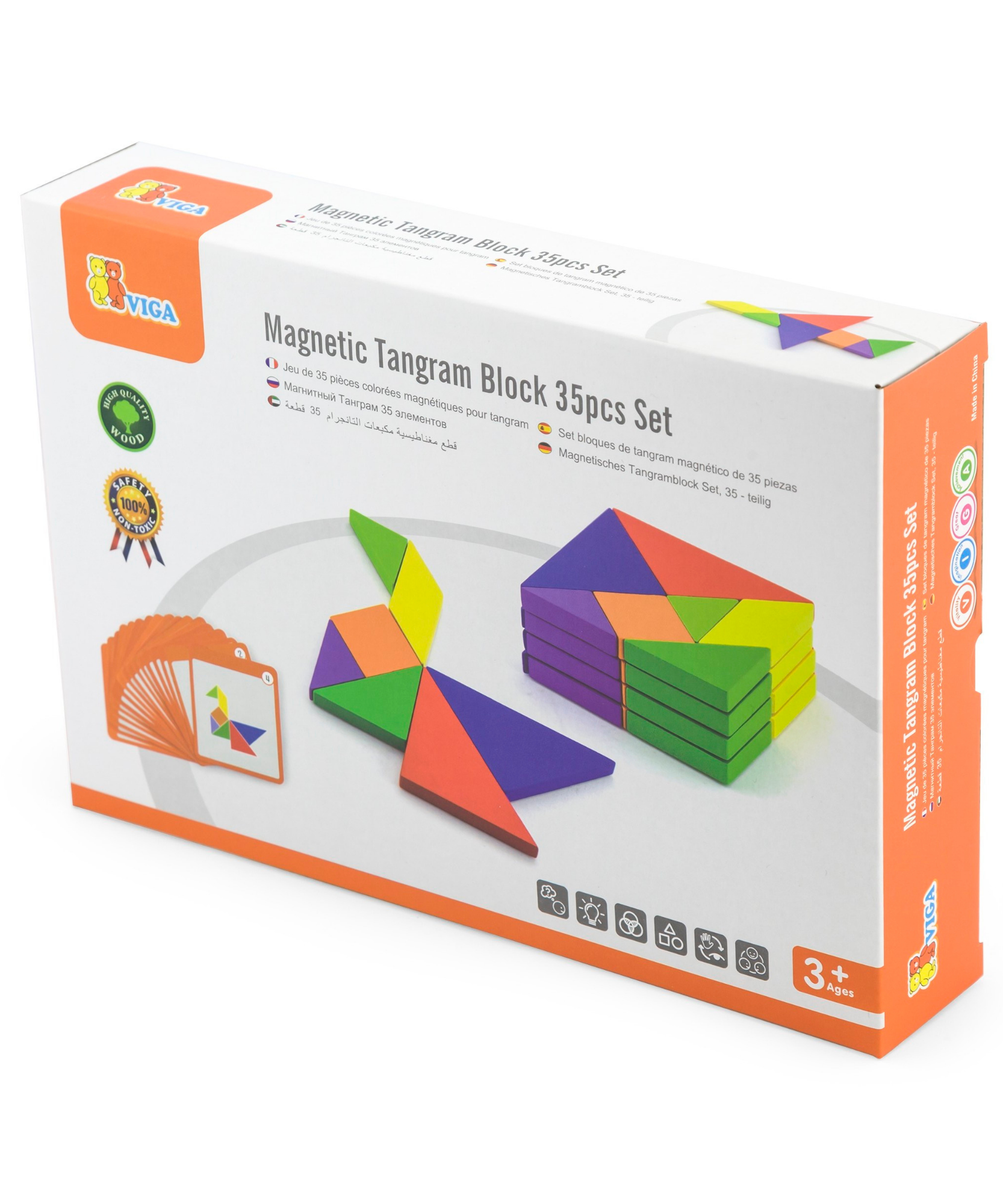 Viga Magnetic Tangram, 35 Piece Geometric Block Puzzle, Montessori Wooden Toy, Develops Sensory, Cognitive & Fine Motor Skills, Non-Toxic & Eco-friendly Kids Educational Toy, for Boys & Girls 3Y+
