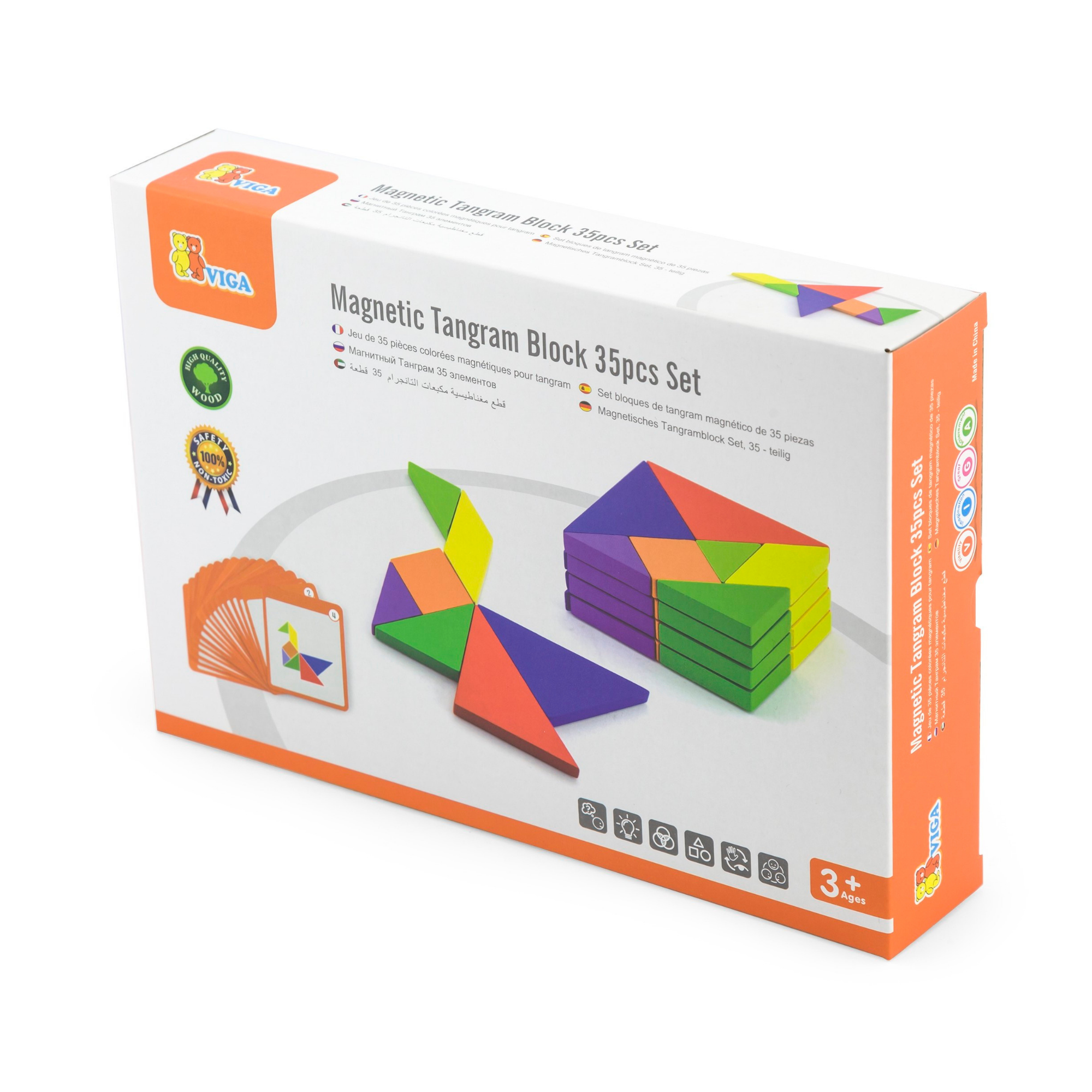 Viga Magnetic Tangram, 35 Piece Geometric Block Puzzle, Montessori Wooden Toy, Develops Sensory, Cognitive & Fine Motor Skills, Non-Toxic & Eco-friendly Kids Educational Toy, for Boys & Girls 3Y+