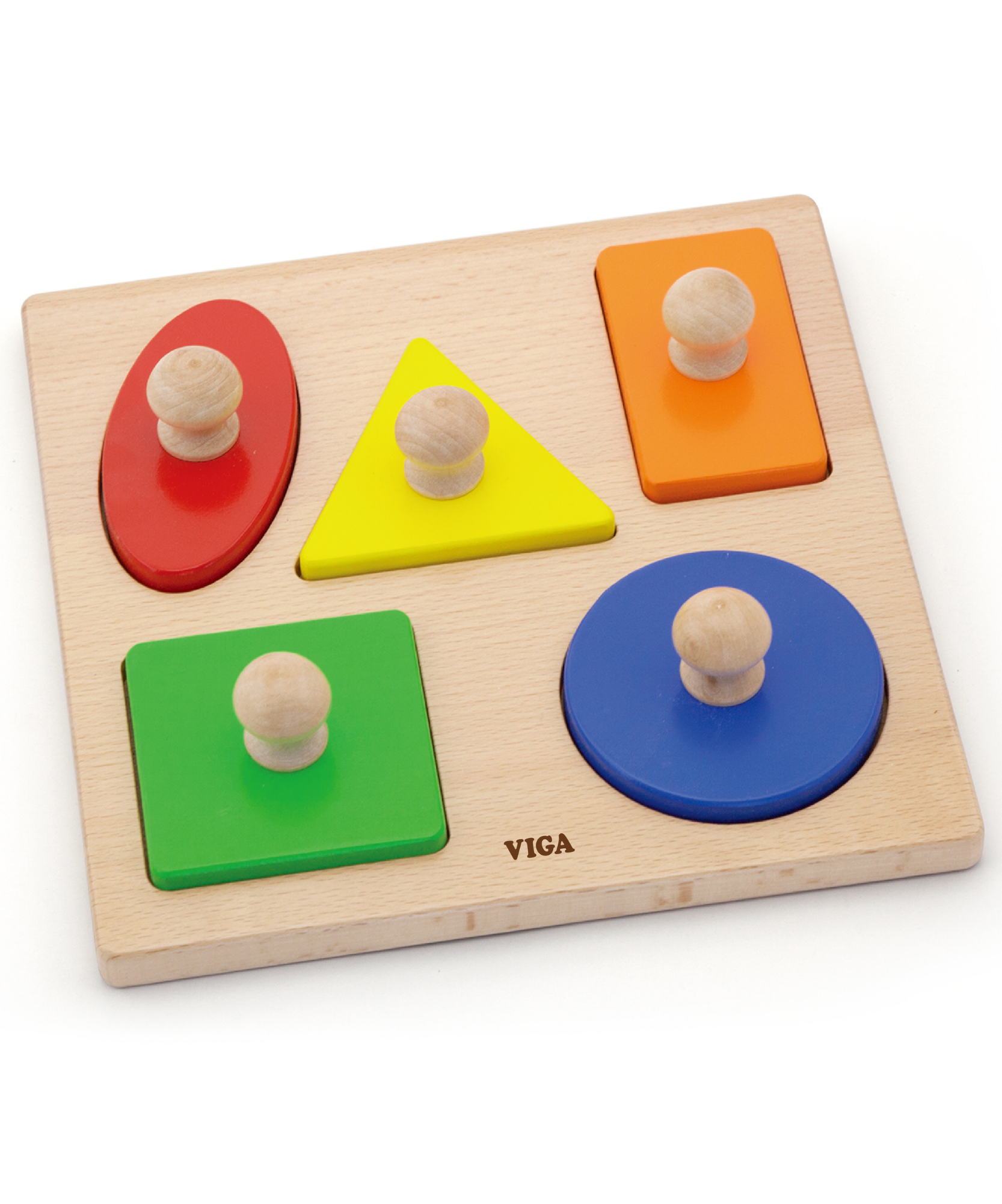 Viga Shapes, 5 Piece Knob Puzzle, Montessori Wooden Toy, Develops Sensory, Cognitive & Fine Motor Skills, Non-Toxic & Eco-friendly Kids Educational Toy, Suitable for Boys and Girls Aged 12M+