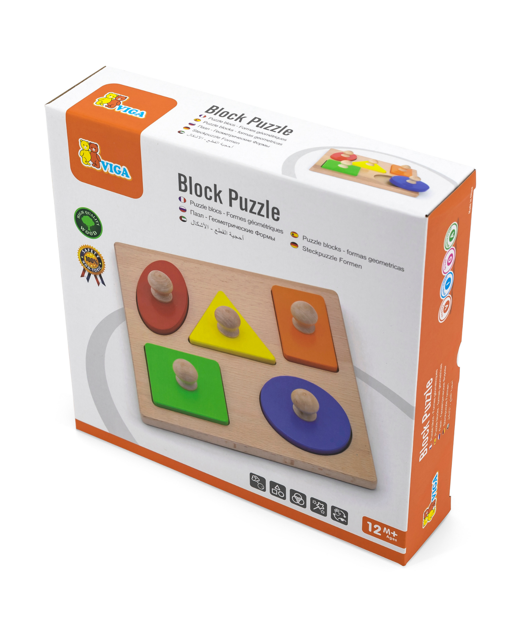 Viga Shapes, 5 Piece Knob Puzzle, Montessori Wooden Toy, Develops Sensory, Cognitive & Fine Motor Skills, Non-Toxic & Eco-friendly Kids Educational Toy, Suitable for Boys and Girls Aged 12M+