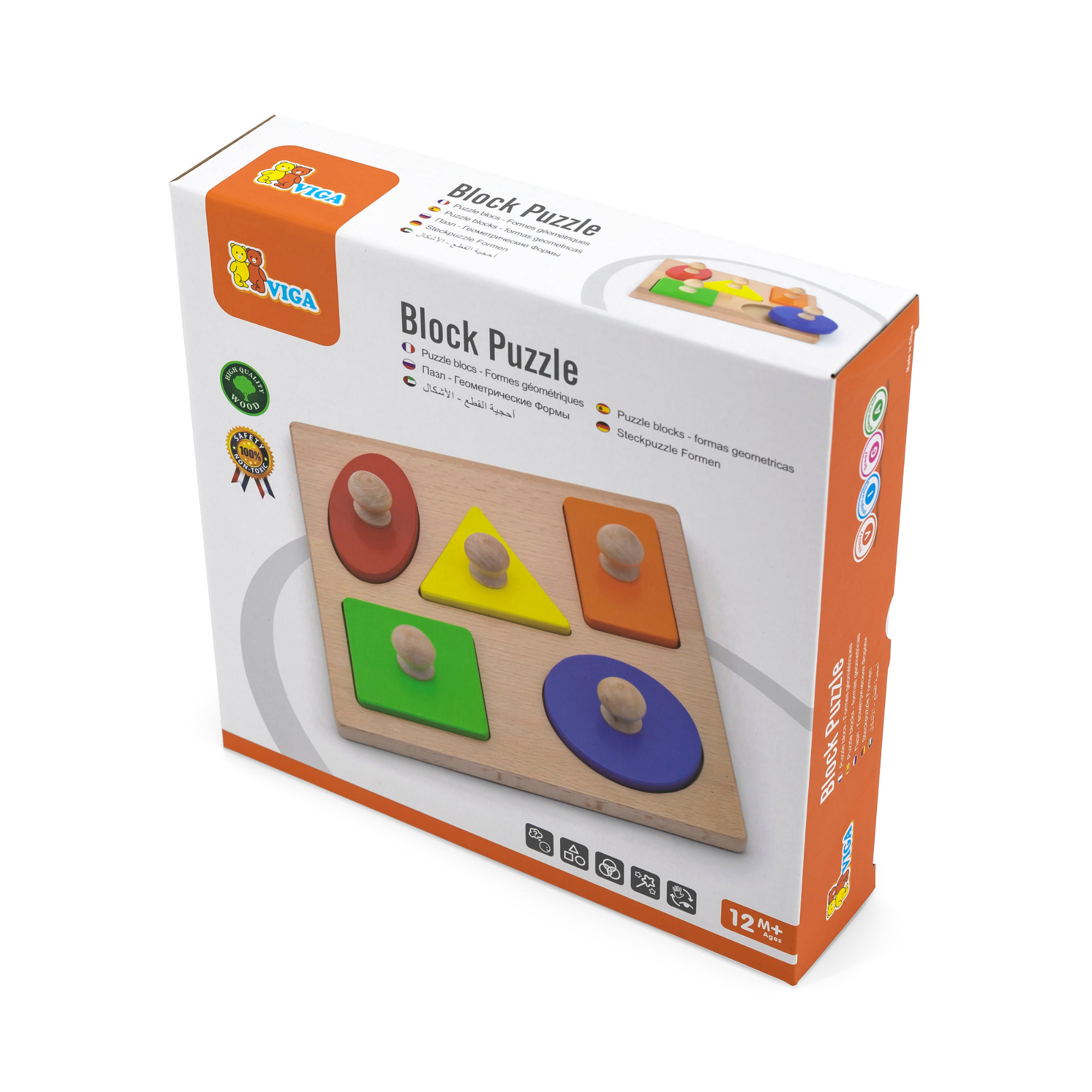 Viga Shapes, 5 Piece Knob Puzzle, Montessori Wooden Toy, Develops Sensory, Cognitive & Fine Motor Skills, Non-Toxic & Eco-friendly Kids Educational Toy, Suitable for Boys and Girls Aged 12M+