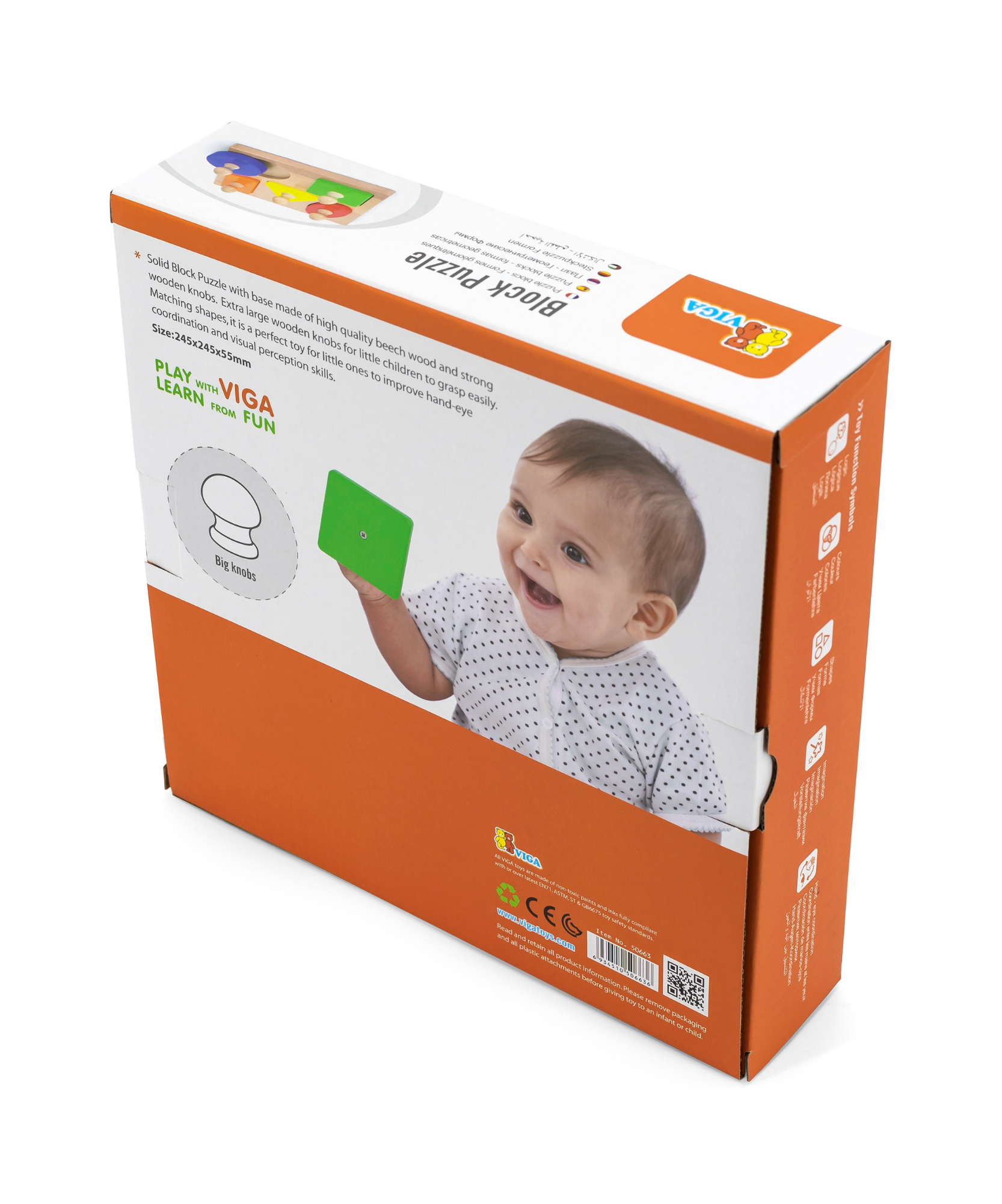 Viga Shapes, 5 Piece Knob Puzzle, Montessori Wooden Toy, Develops Sensory, Cognitive & Fine Motor Skills, Non-Toxic & Eco-friendly Kids Educational Toy, Suitable for Boys and Girls Aged 12M+