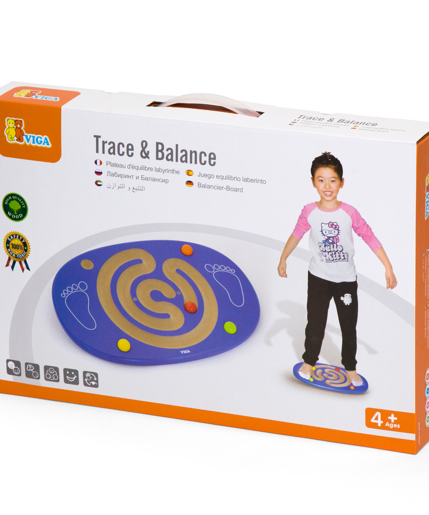 لوح التوازن الخشبي من فيجا، مع 4 كرات خشبية، لعبة لتنمية المهارات الحركية والتنسيق، نشاط صديق للبيئة للأطفال، لعبة تعليمية غير سامة للأعمار من 4 سنوات فما فوق