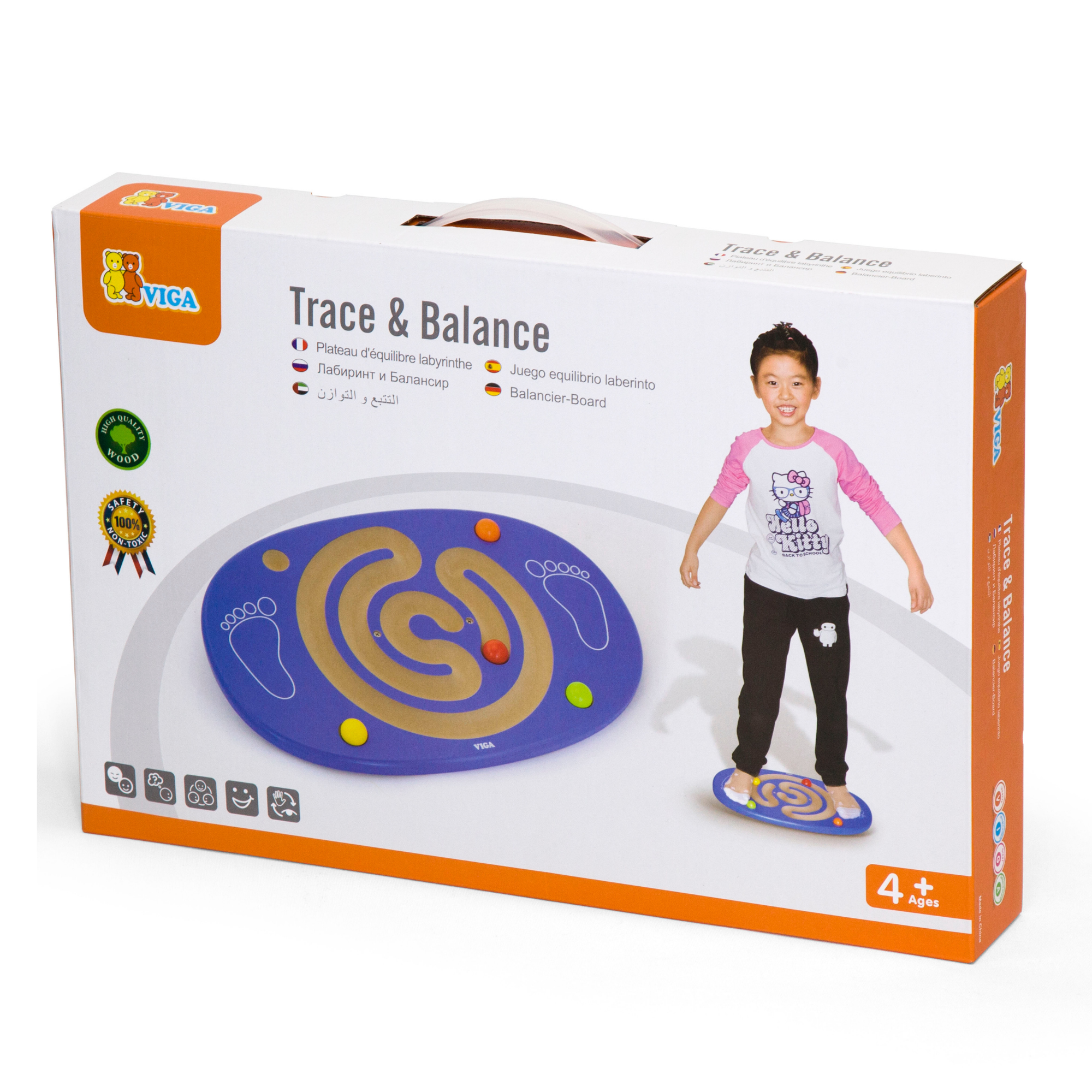 لوح التوازن الخشبي من فيجا، مع 4 كرات خشبية، لعبة لتنمية المهارات الحركية والتنسيق، نشاط صديق للبيئة للأطفال، لعبة تعليمية غير سامة للأعمار من 4 سنوات فما فوق