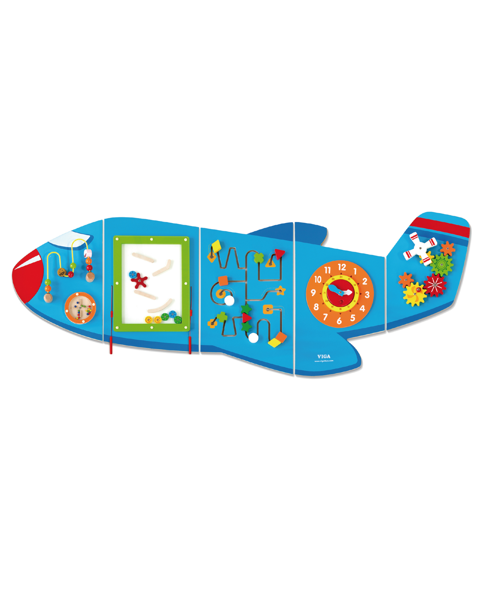 VIGA Wooden Wall Toy Airplane, Multi-Functional Montessori Sensory Activity Panel, 5-in-1 Interactive Wall-Mounted Toy for Toddlers, Eco-Friendly & Educational for Home, Schools & Learning Centers