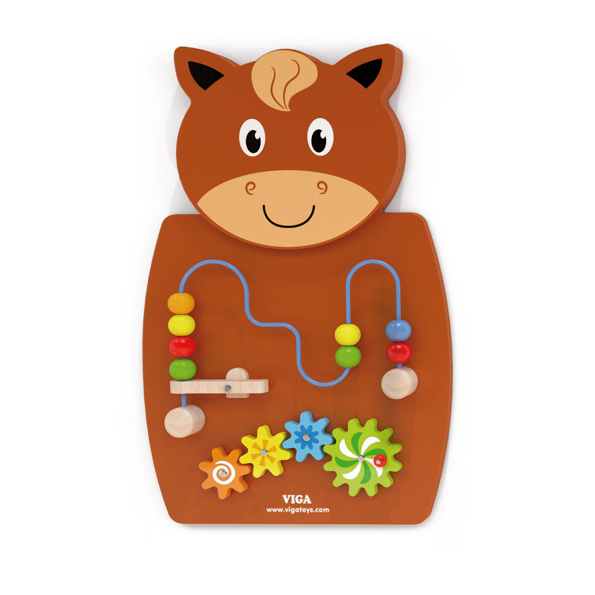 VIGA Wooden Wall Toy Wire Beads & Gears, Montessori Educational Panel with Launching Beads, Develops Fine Motor Skills, Logic & Creativity, Eco-Friendly & Non-Toxic, for Boys & Girls Ages 18M+