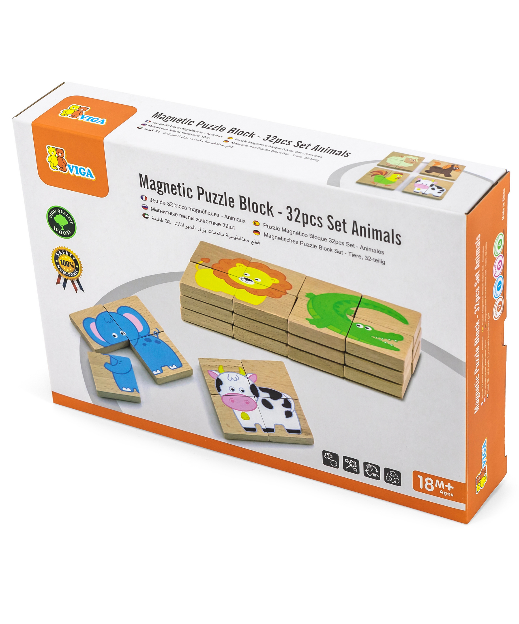 لعبة أحجية مغناطيسية من فيجا أنيمالز، 32 قطعة، لعبة مونتيسوري خشبية، تنمي المهارات الحسية والإدراكية والحركية الدقيقة، غير سامة وصديقة للبيئة، مناسبة للأطفال من سن 18 شهرًا فما فوق