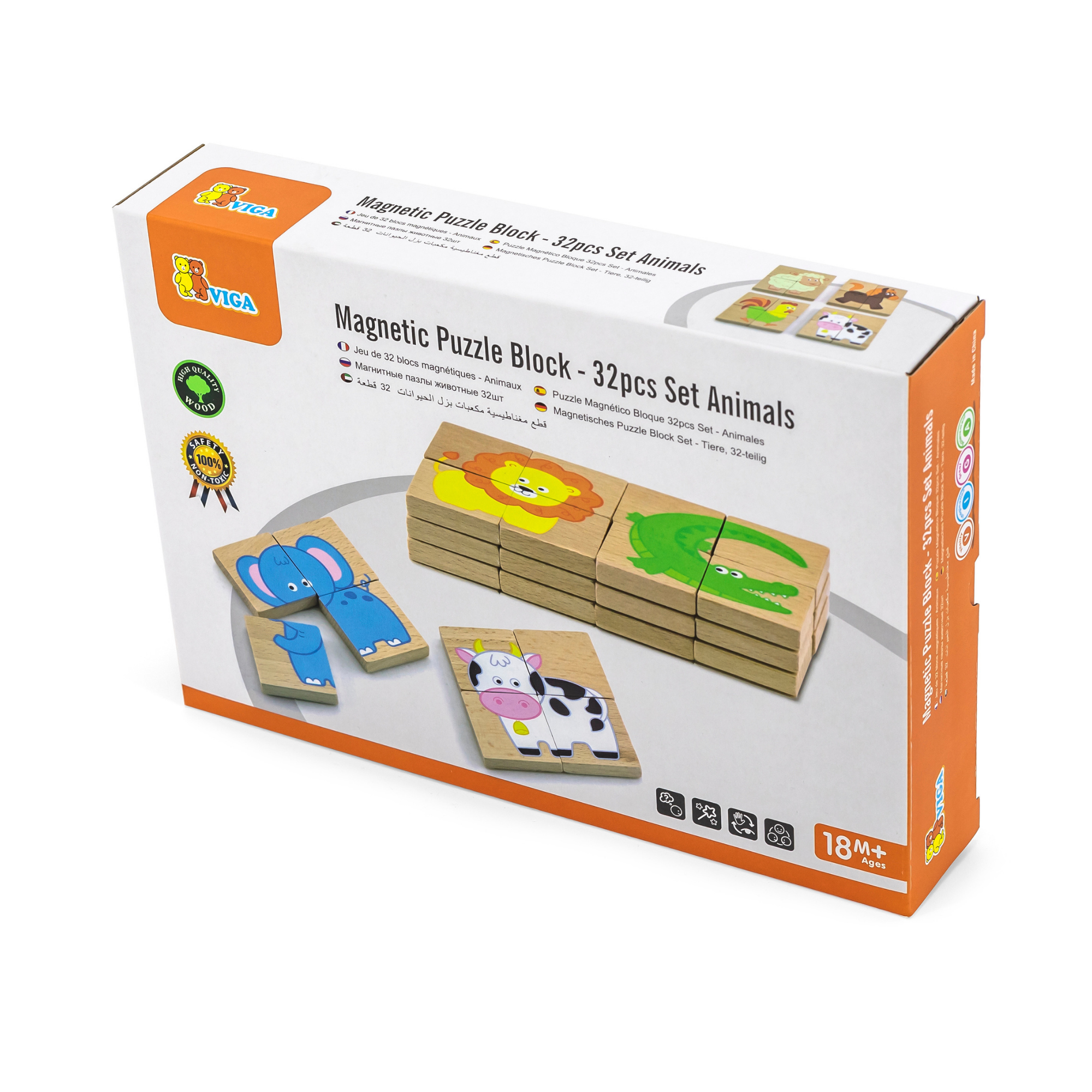 لعبة أحجية مغناطيسية من فيجا أنيمالز، 32 قطعة، لعبة مونتيسوري خشبية، تنمي المهارات الحسية والإدراكية والحركية الدقيقة، غير سامة وصديقة للبيئة، مناسبة للأطفال من سن 18 شهرًا فما فوق