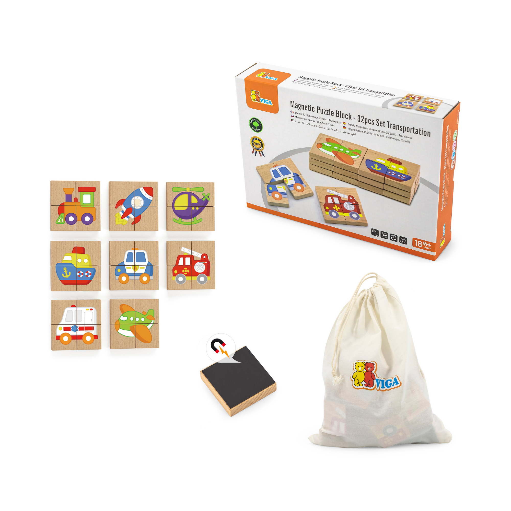 لعبة فيجا للنقل، أحجية مغناطيسية مكونة من 32 قطعة، لعبة مونتيسوري خشبية، تنمي المهارات الحسية والإدراكية والحركية الدقيقة، لعبة تعليمية للأطفال غير سامة وصديقة للبيئة، مناسبة للأطفال من سن 18 شهرًا فما فوق