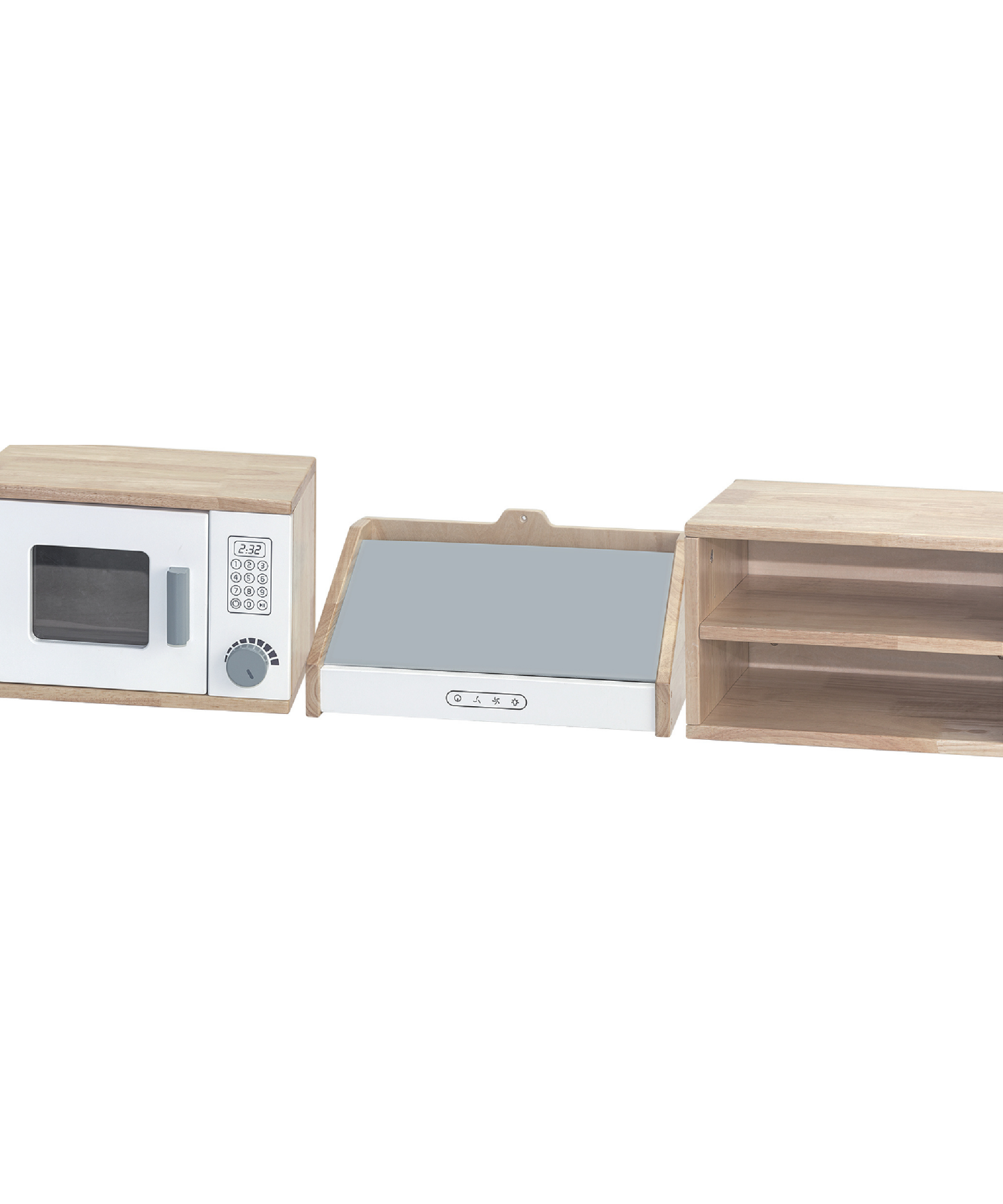 Viga White Kitchen Wall Set, Montessori Wooden Play Kitchen with Microwave, Exhaust Hood & Shelves, Pretend Play Furniture, Eco-Friendly & Non-Toxic, Develops Creativity & Coordination, Ages 3+