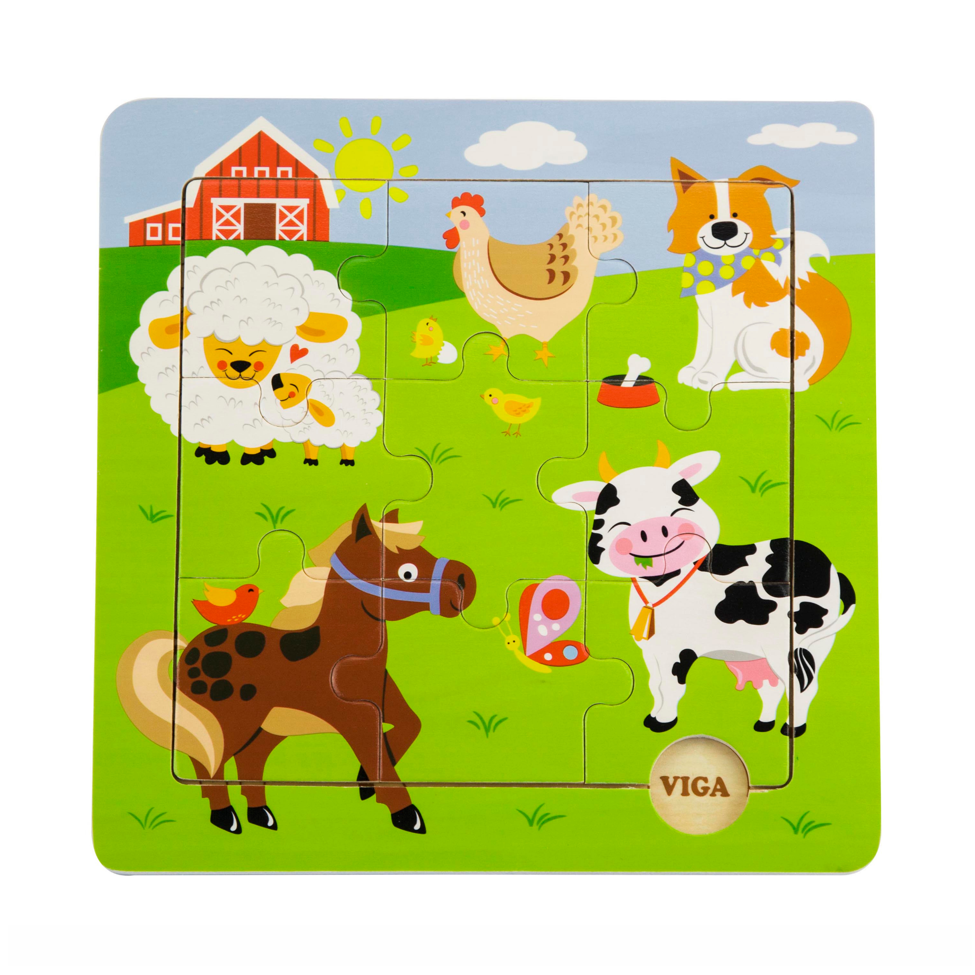 لعبة أحجية الصور المقطوعة من فيجا فارم أنيملز، مكونة من 9 قطع، لعبة مونتيسوري الخشبية، تُنمّي المهارات الحسية والإدراكية والحركية الدقيقة، لعبة تعليمية للأطفال غير سامة وصديقة للبيئة، مناسبة للأولاد والبنات من عمر 18 شهرًا فما فوق