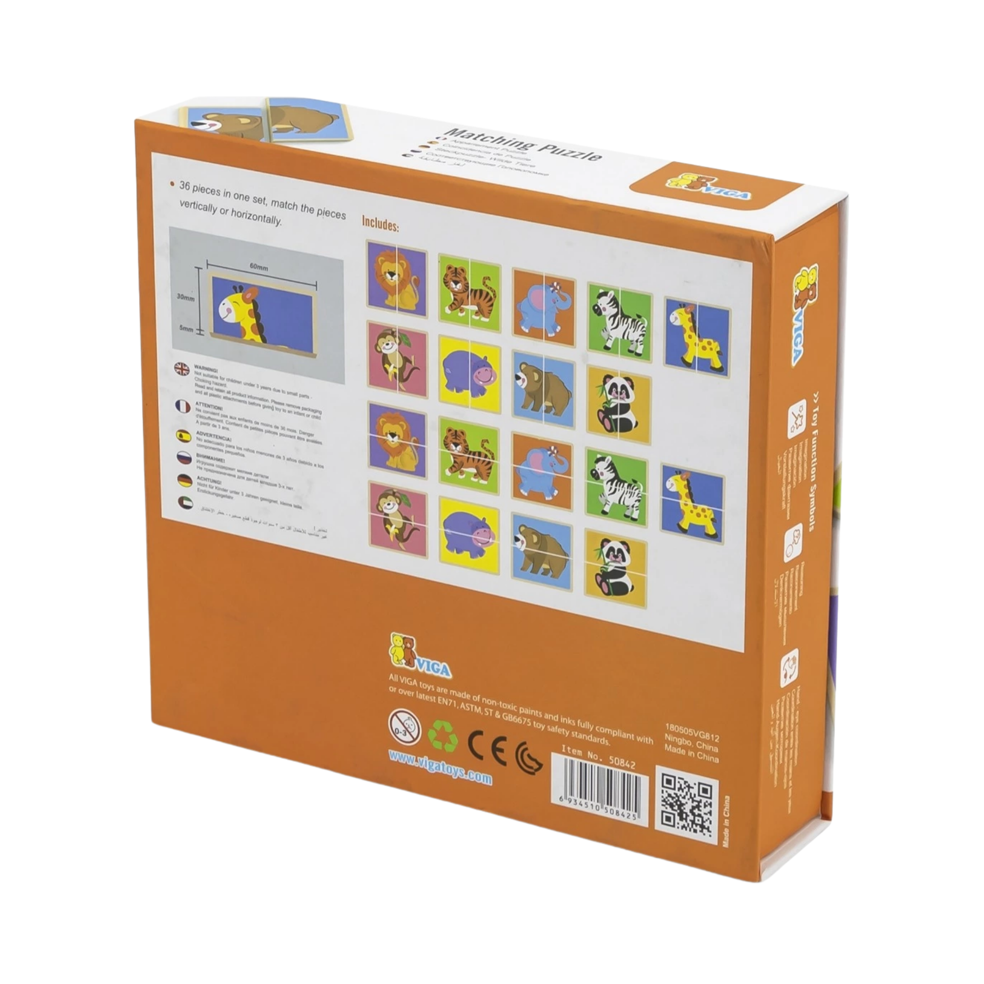 لعبة أحجية فيجا وايلد أنيملز، 36 قطعة، لعبة مونتيسوري الخشبية، تُنمّي المهارات الحسية والإدراكية والحركية الدقيقة، غير سامة وصديقة للبيئة، مناسبة للأطفال من سن 3 سنوات فما فوق