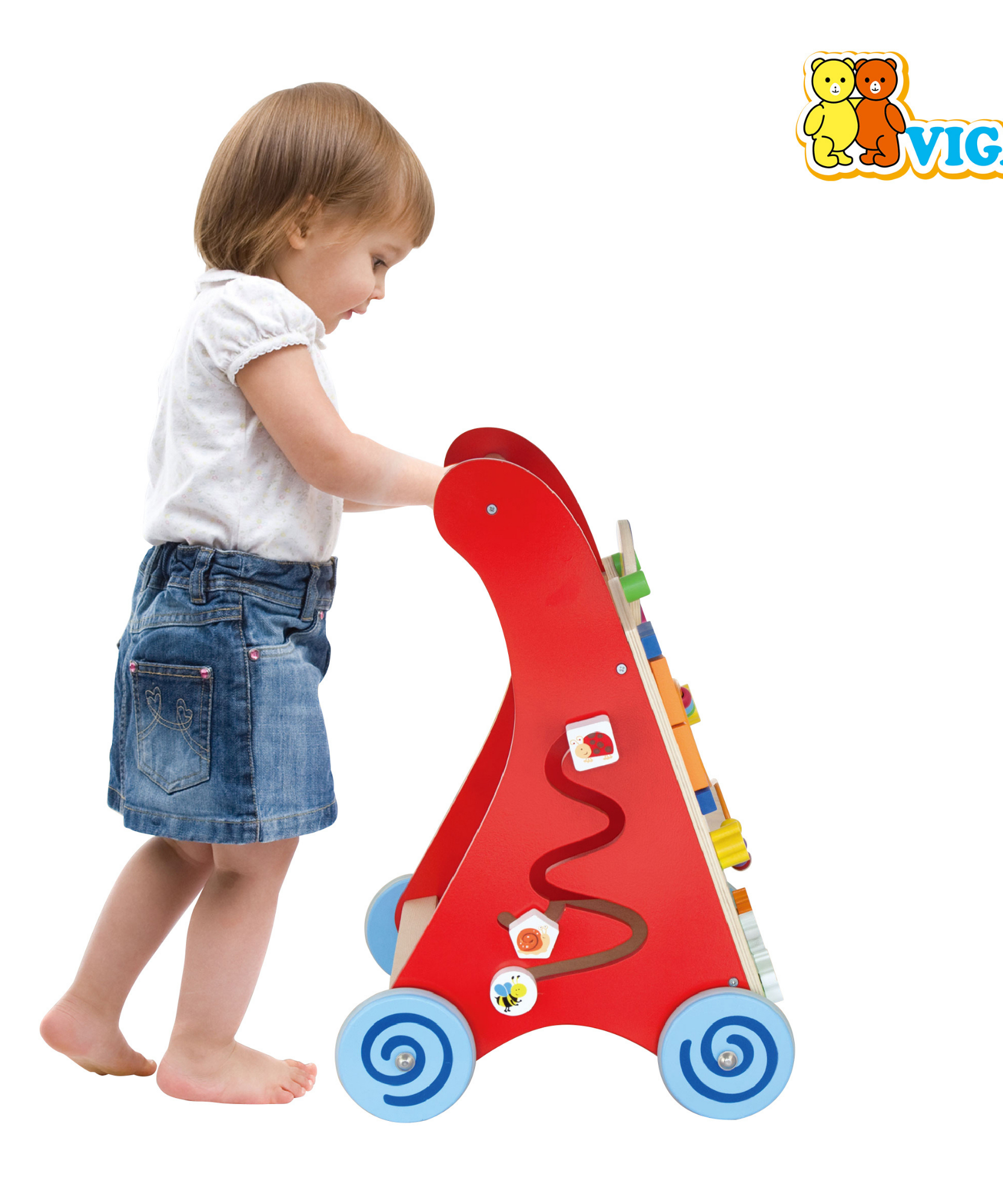 Viga Wooden Activity Baby Walker, Montessori Push Toy with Sensory Games, Eco-Friendly Toddler Walking Aid, Develops Balance, Motor Skills & Logic, Safe Non-Toxic Wood Toy, Ages 18M+