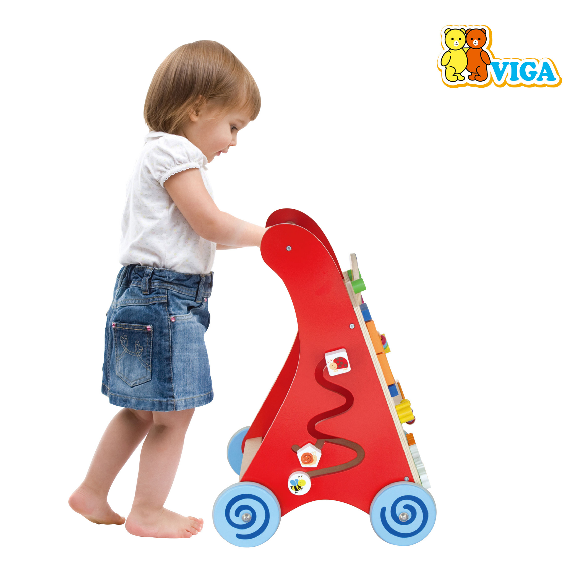 Viga Wooden Activity Baby Walker, Montessori Push Toy with Sensory Games, Eco-Friendly Toddler Walking Aid, Develops Balance, Motor Skills & Logic, Safe Non-Toxic Wood Toy, Ages 18M+