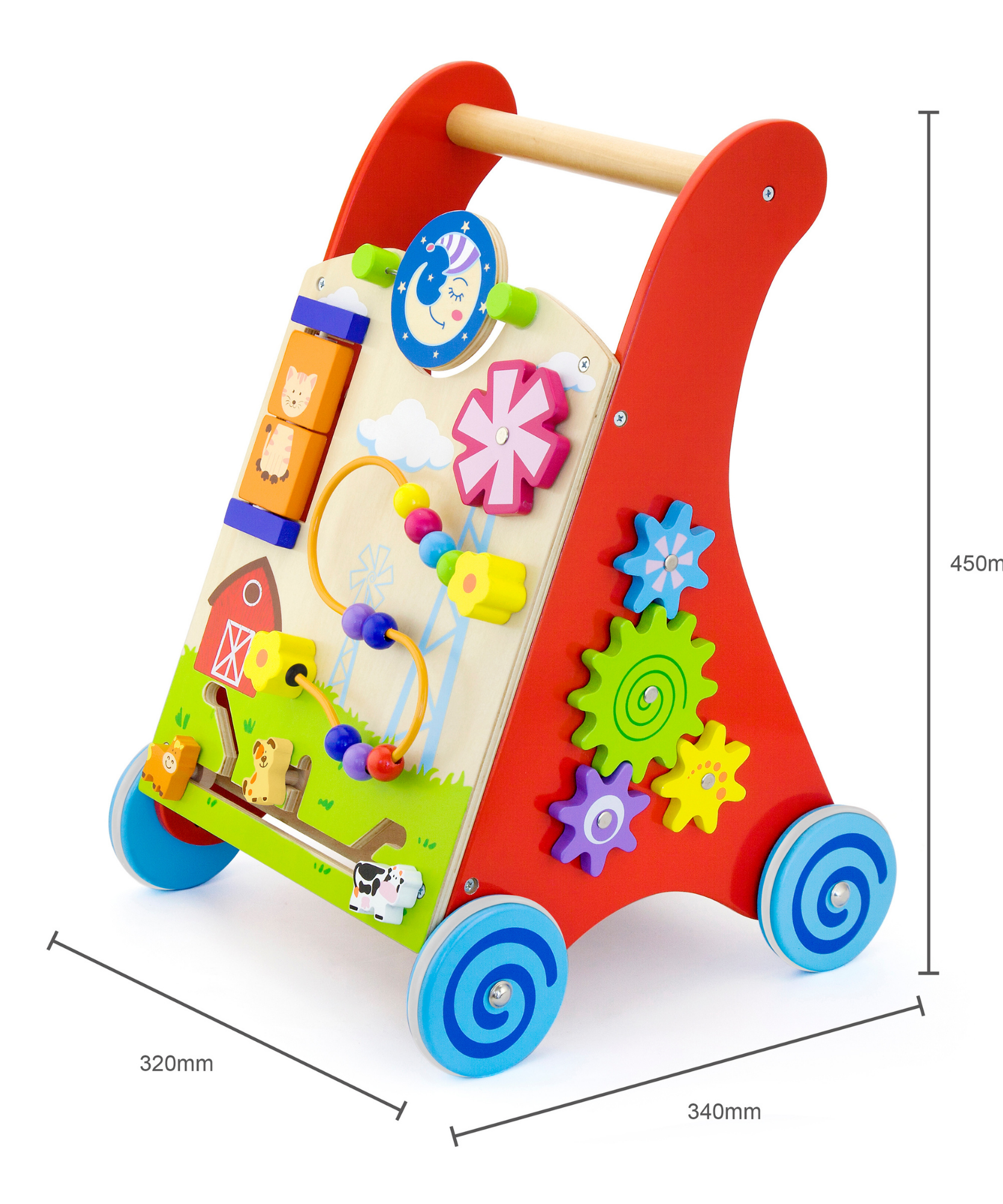 Viga Wooden Activity Baby Walker, Montessori Push Toy with Sensory Games, Eco-Friendly Toddler Walking Aid, Develops Balance, Motor Skills & Logic, Safe Non-Toxic Wood Toy, Ages 18M+