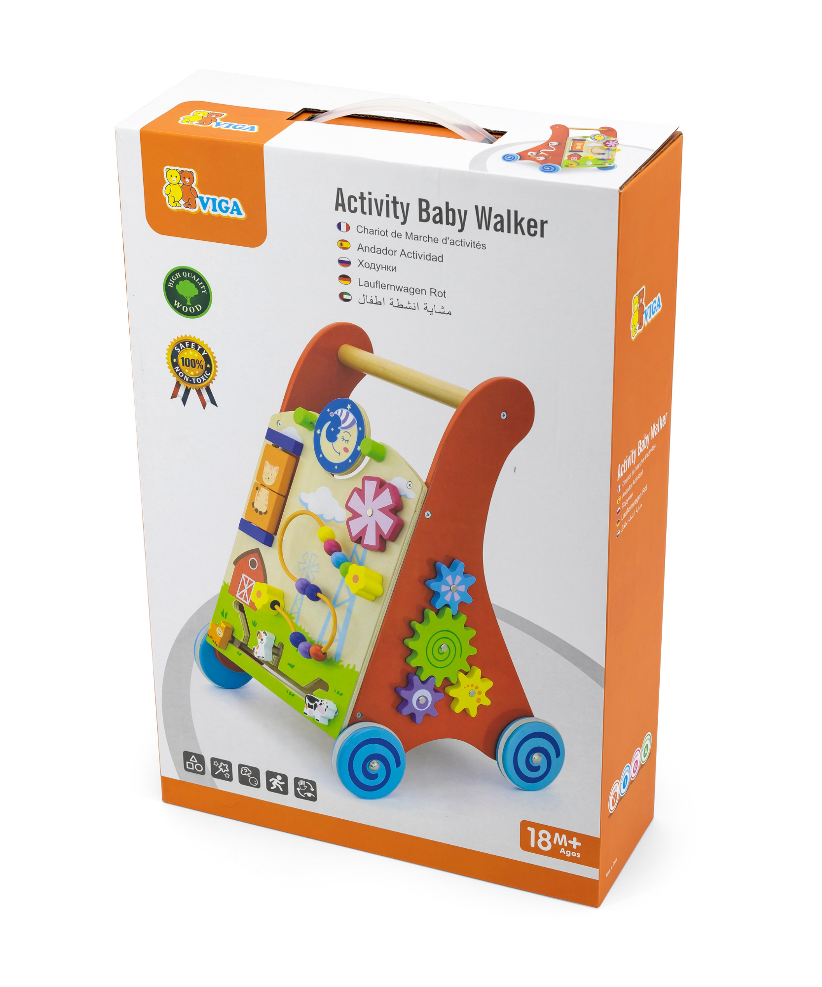 Viga Wooden Activity Baby Walker, Montessori Push Toy with Sensory Games, Eco-Friendly Toddler Walking Aid, Develops Balance, Motor Skills & Logic, Safe Non-Toxic Wood Toy, Ages 18M+