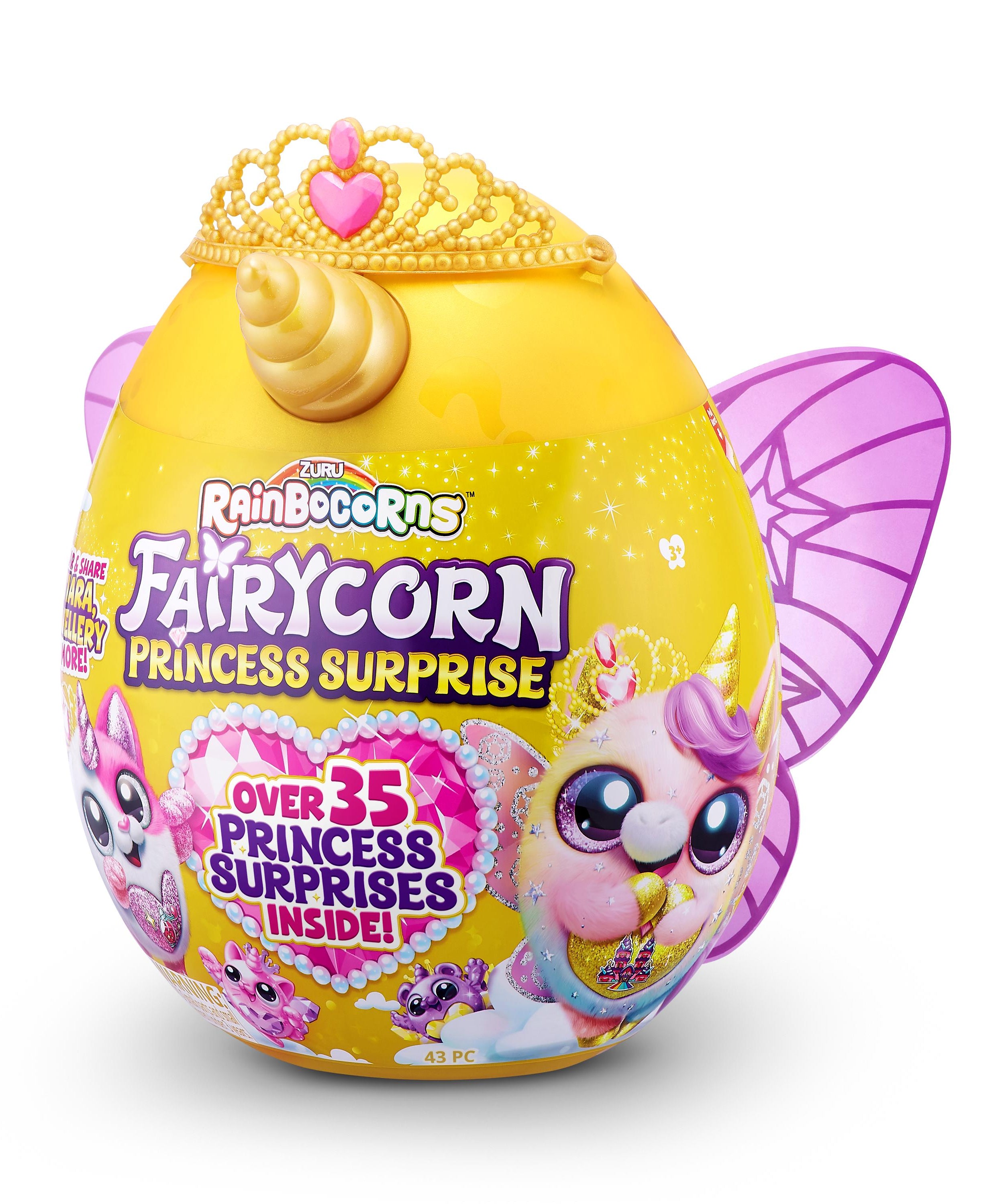 Rainbocorns Fairycorn Princess Surprise (Puppy) 11" Collectible Plush Toy with 35+ Surprises, Fairy Wings, Tiara, Wand, Boo-Boocorn, and Surprise Egg, Soft Toy for Girls Ages 3+