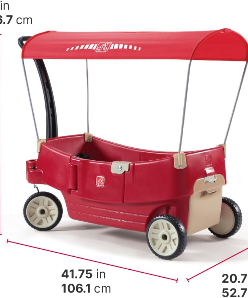 Step2 All Around Canopy Wagon 822700, Red, Kids Ride-On Pull Wagon with Canopy, Toddlers & Preschoolers
