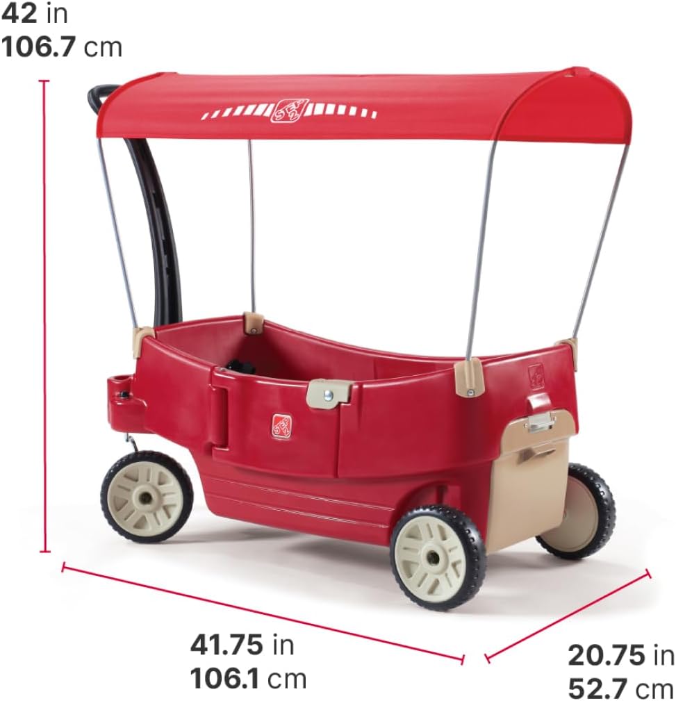 Step2 All Around Canopy Wagon 822700, Red, Kids Ride-On Pull Wagon with Canopy, Toddlers & Preschoolers