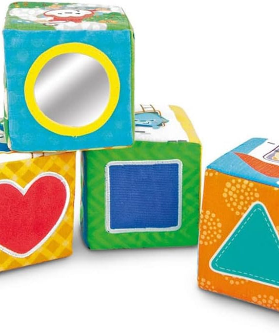 Winfun Animal Pals Soft Blocks Set of Chunky Sensory Foam Blocks for Infants and Toddlers, Interactive Learning Cubes with Textures, Bright Animal Prints, Counting, Shapes, and Baby-Safe Mirror, Ages 3 Months+