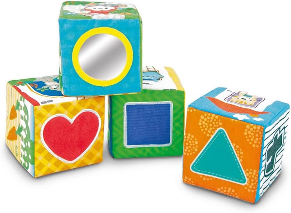 Winfun Animal Pals Soft Blocks Set of Chunky Sensory Foam Blocks for Infants and Toddlers, Interactive Learning Cubes with Textures, Bright Animal Prints, Counting, Shapes, and Baby-Safe Mirror, Ages 3 Months+