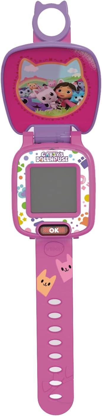 VTech - Gabby’s Dollhouse Time to Get Tiny Watch - Multicolour | includes 10 digital clock faces featuring Gabby and her kitty friends, a stopwatch| Suitable ages 3 + up