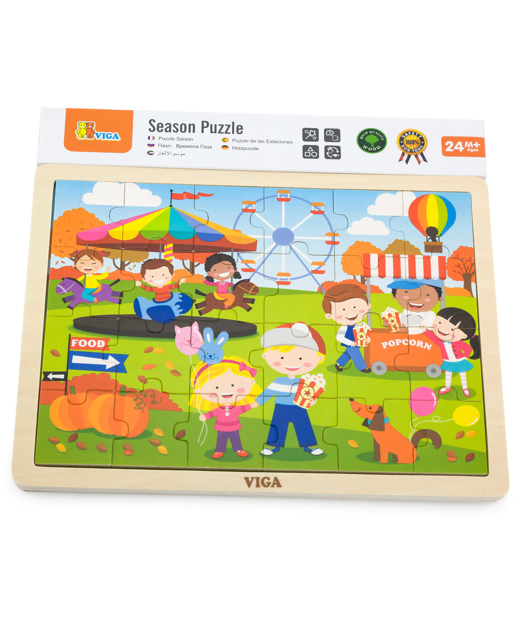 أحجية الصور المقطوعة الموسمية من فيجا، مكونة من 24 قطعة، لعبة مونتيسوري الخشبية، تُنمّي المهارات الحسية والإدراكية والحركية الدقيقة، لعبة تعليمية للأطفال غير سامة وصديقة للبيئة، مناسبة للأطفال من عمر سنتين فما فوق