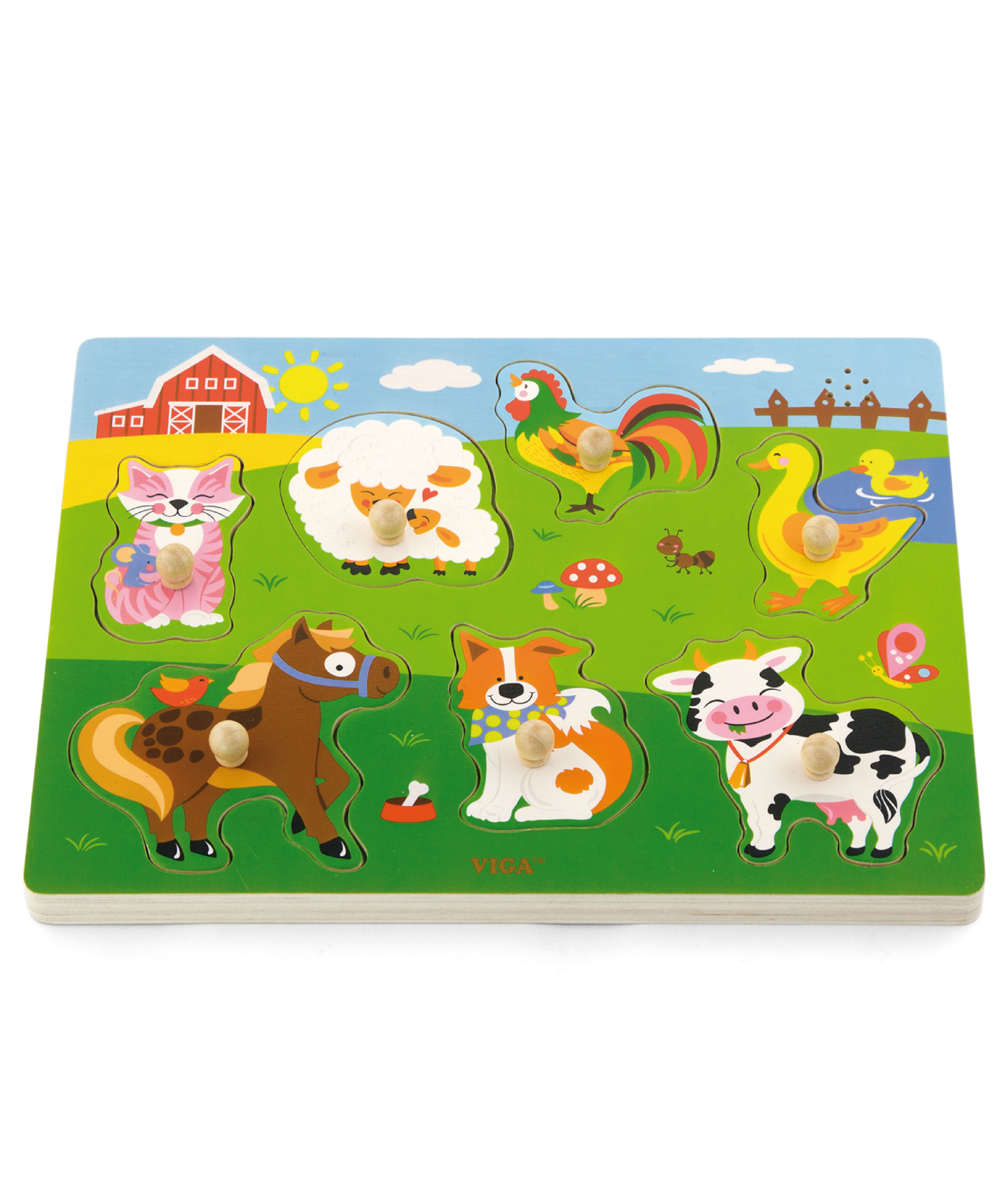 لعبة أحجية فيجا فارم أنيملز، 7 قطع مع صوت، لعبة مونتيسوري خشبية، تُنمّي المهارات الحسية والإدراكية والحركية الدقيقة، لعبة تعليمية للأطفال غير سامة وصديقة للبيئة، مناسبة للأطفال من سن 18 شهرًا فما فوق