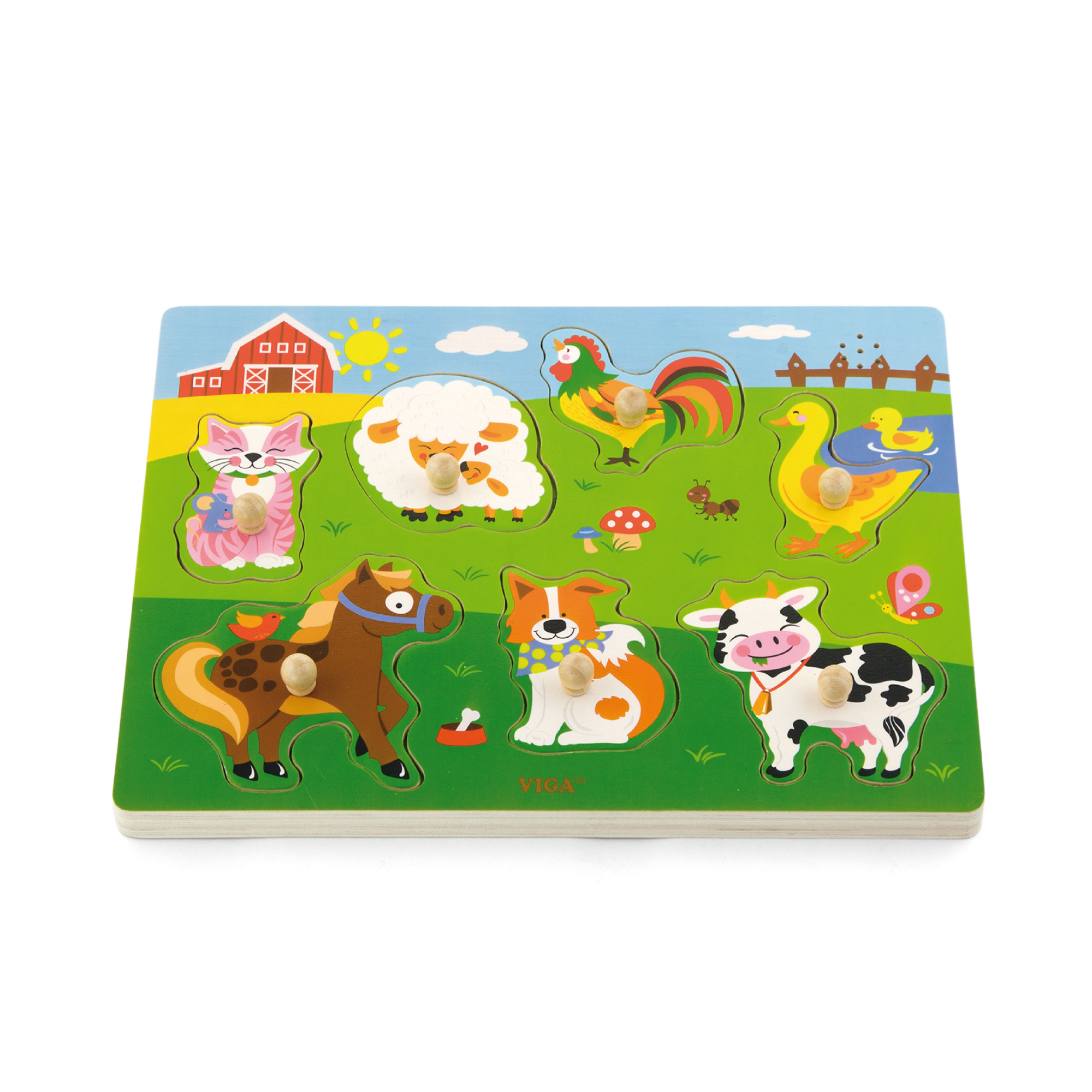 لعبة أحجية فيجا فارم أنيملز، 7 قطع مع صوت، لعبة مونتيسوري خشبية، تُنمّي المهارات الحسية والإدراكية والحركية الدقيقة، لعبة تعليمية للأطفال غير سامة وصديقة للبيئة، مناسبة للأطفال من سن 18 شهرًا فما فوق