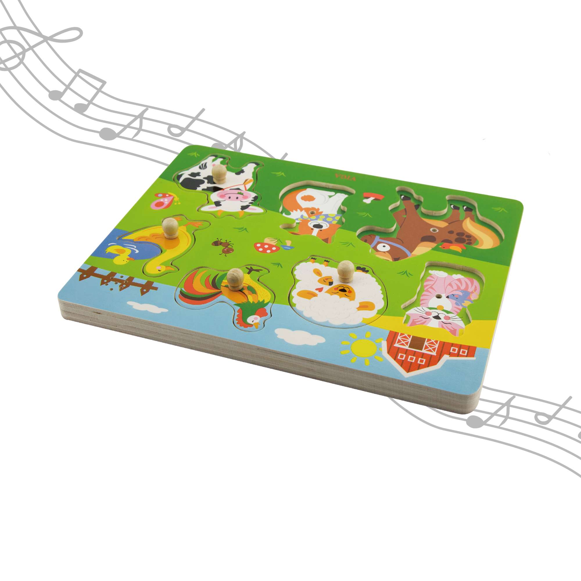 لعبة أحجية فيجا فارم أنيملز، 7 قطع مع صوت، لعبة مونتيسوري خشبية، تُنمّي المهارات الحسية والإدراكية والحركية الدقيقة، لعبة تعليمية للأطفال غير سامة وصديقة للبيئة، مناسبة للأطفال من سن 18 شهرًا فما فوق