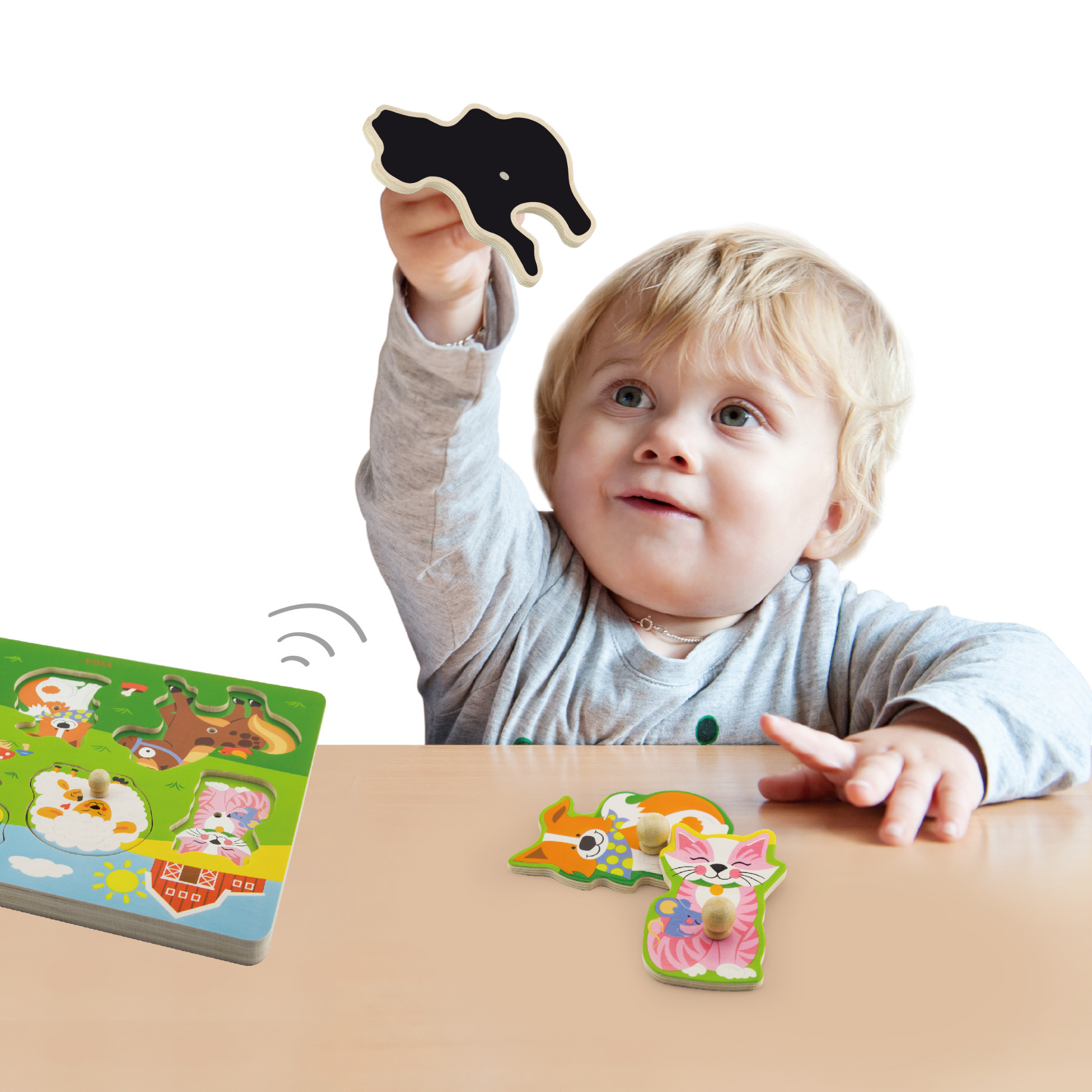 لعبة أحجية فيجا فارم أنيملز، 7 قطع مع صوت، لعبة مونتيسوري خشبية، تُنمّي المهارات الحسية والإدراكية والحركية الدقيقة، لعبة تعليمية للأطفال غير سامة وصديقة للبيئة، مناسبة للأطفال من سن 18 شهرًا فما فوق