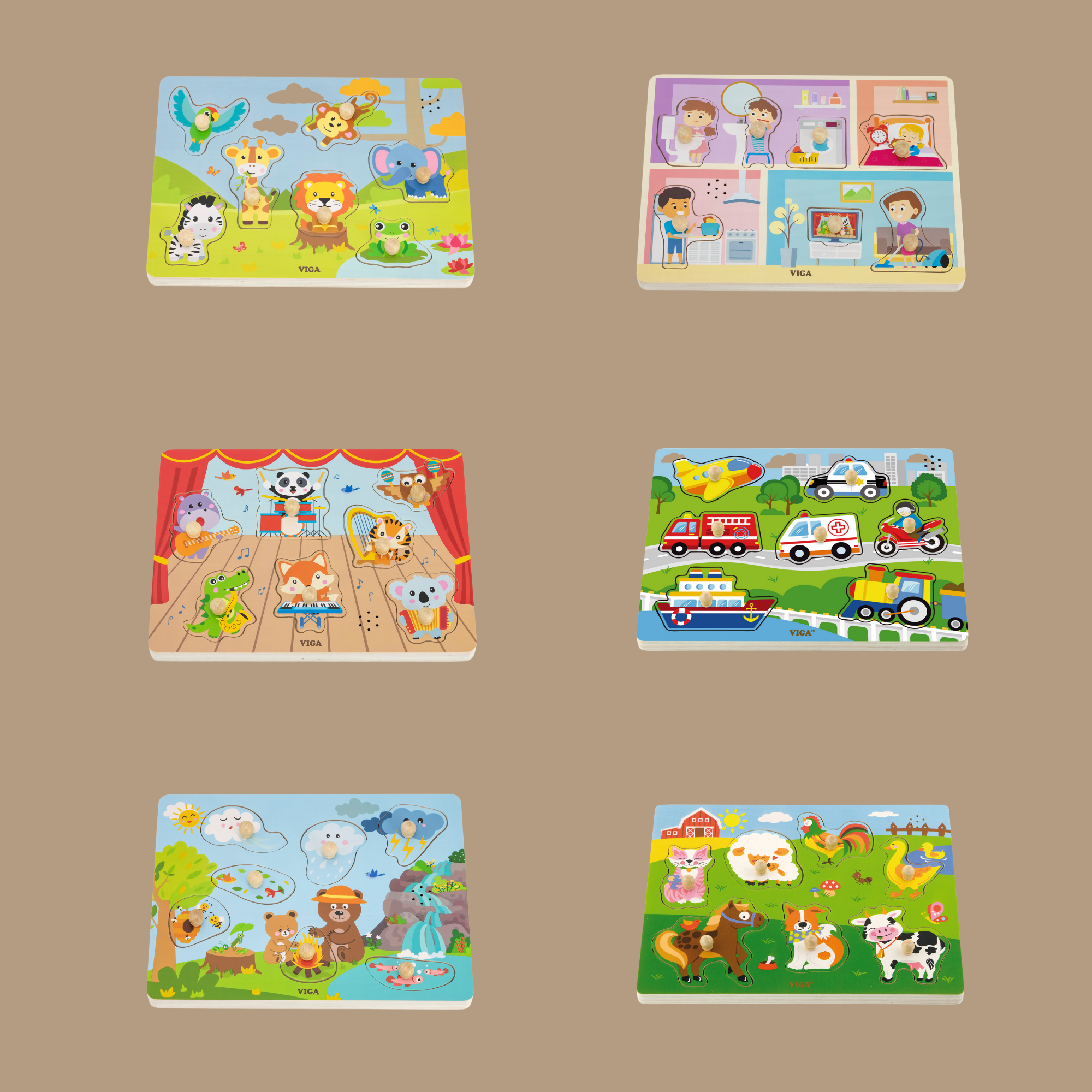 Viga Transportation, 7 Piece Block Puzzle with Sound, Montessori Wooden Toy, Develops Sensory, Cognitive & Fine Motor Skills, Non-Toxic & Eco-friendly Kids Educational Toy, Suitable for Children 18M+