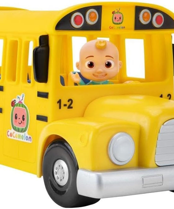 CoComelon Musical Yellow School Bus with JJ Figure, Light-Up & Sound Vehicle Toy, Wheels on the Bus Song, Battery Powered, Ages 2+