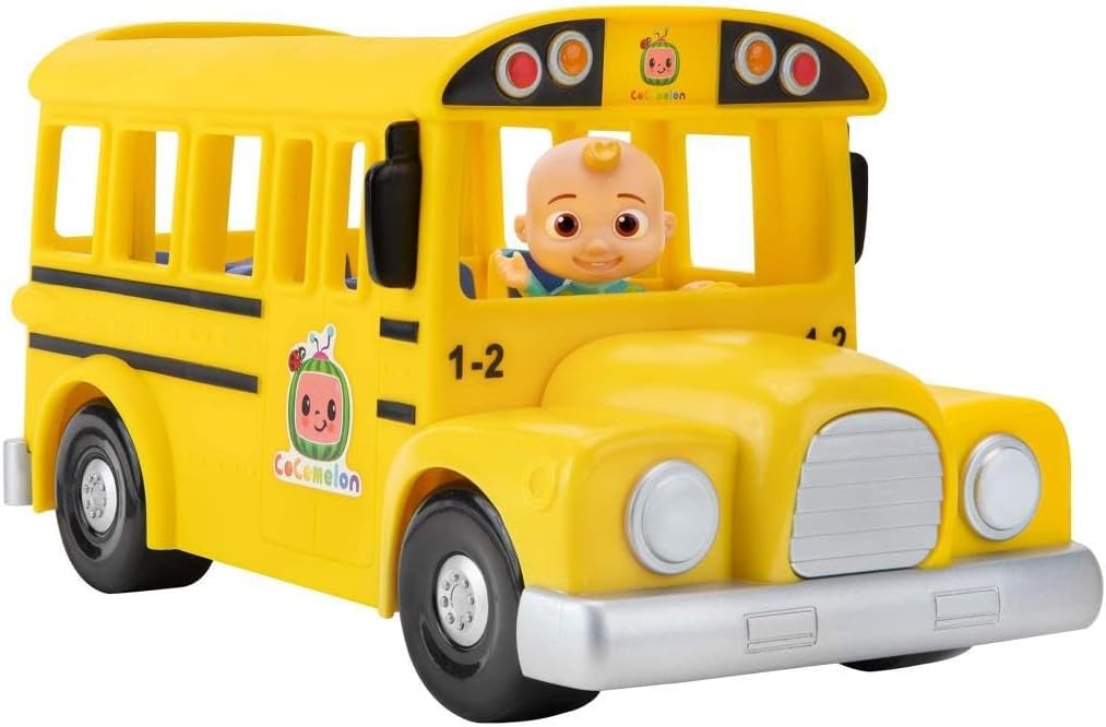 CoComelon Musical Yellow School Bus with JJ Figure, Light-Up & Sound Vehicle Toy, Wheels on the Bus Song, Battery Powered, Ages 2+