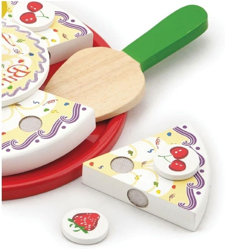 VIGA Wooden Birthday Cutting Cake Pretend Play Toy, Educational Role Play for Toddlers and Kids, Ages 1.5+