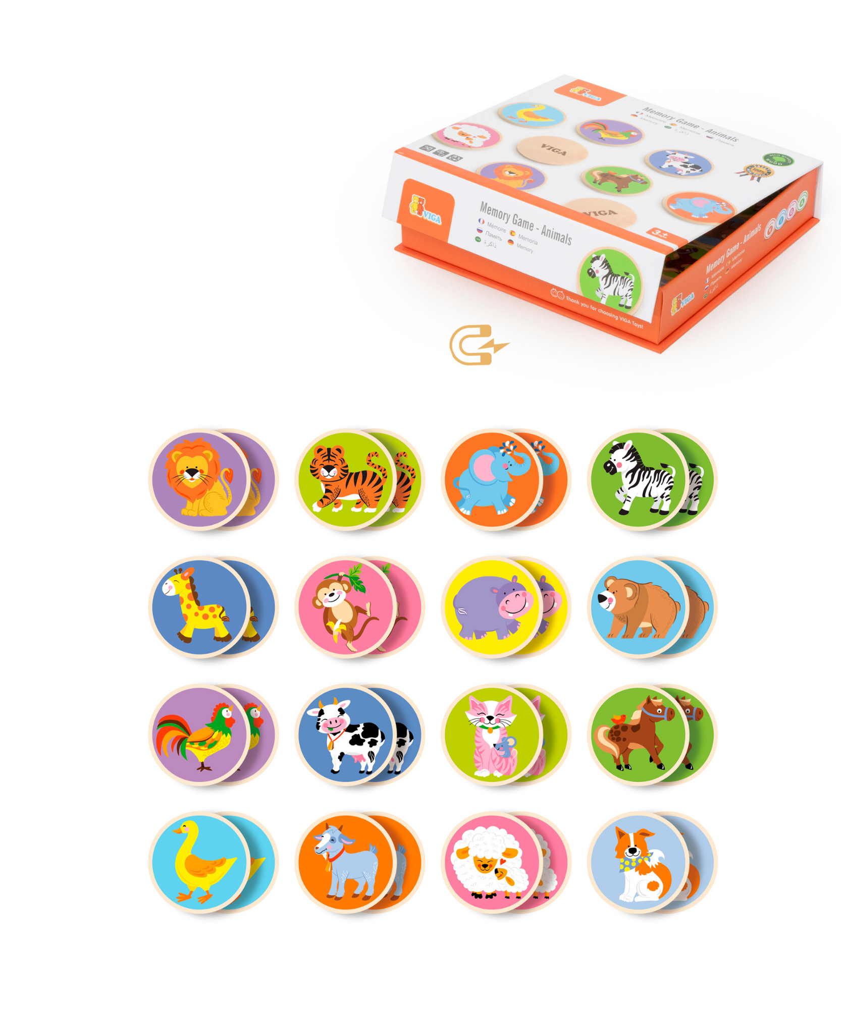 لعبة ذاكرة الحيوانات من فيجا، أحجية مطابقة من 36 قطعة، لعبة مونتيسوري خشبية، تُنمّي مهارات الإدراك والذاكرة والتركيز، لعبة تعليمية صديقة للبيئة مع صندوق تخزين، للأولاد والبنات من عمر 3 سنوات فما فوق
