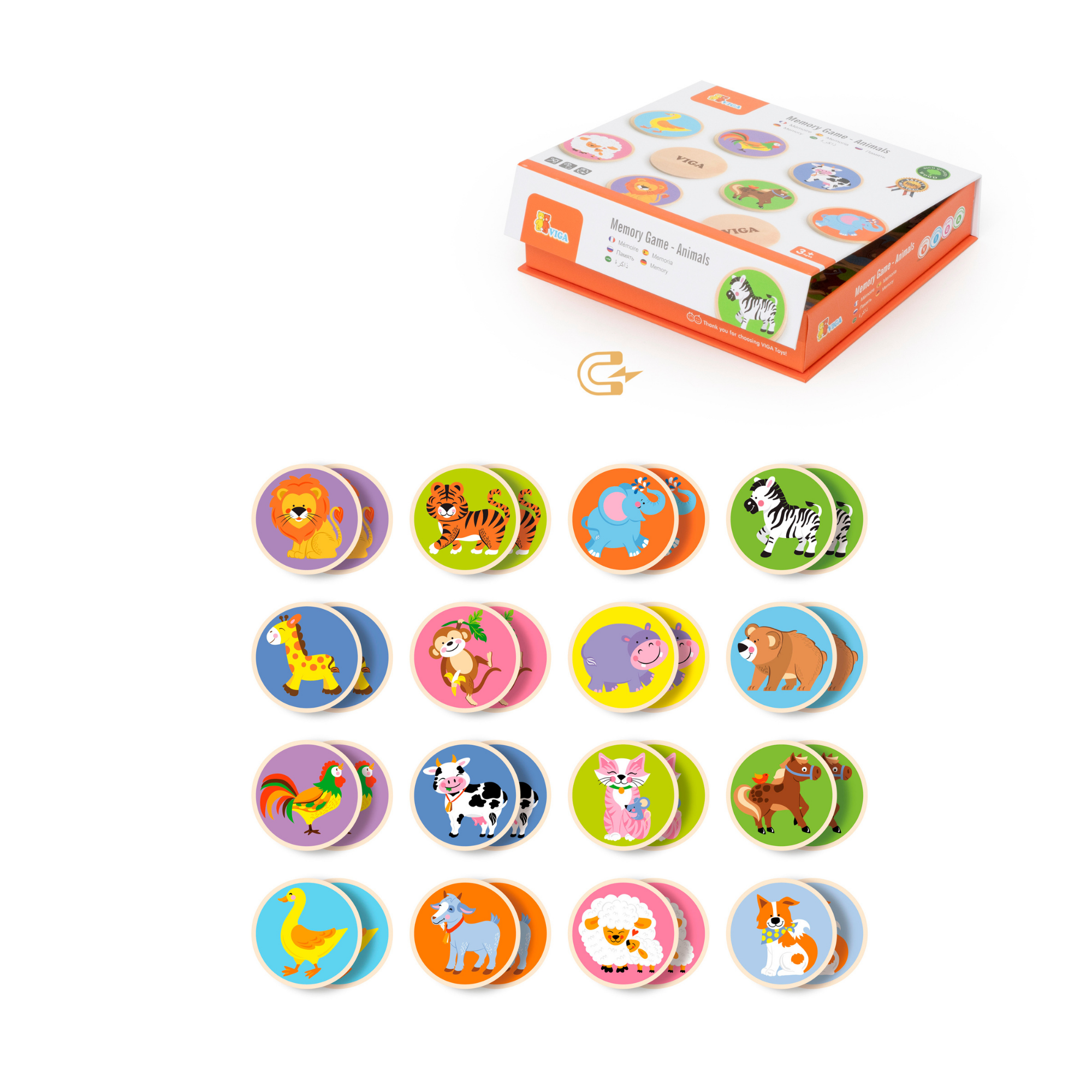 لعبة ذاكرة الحيوانات من فيجا، أحجية مطابقة من 36 قطعة، لعبة مونتيسوري خشبية، تُنمّي مهارات الإدراك والذاكرة والتركيز، لعبة تعليمية صديقة للبيئة مع صندوق تخزين، للأولاد والبنات من عمر 3 سنوات فما فوق