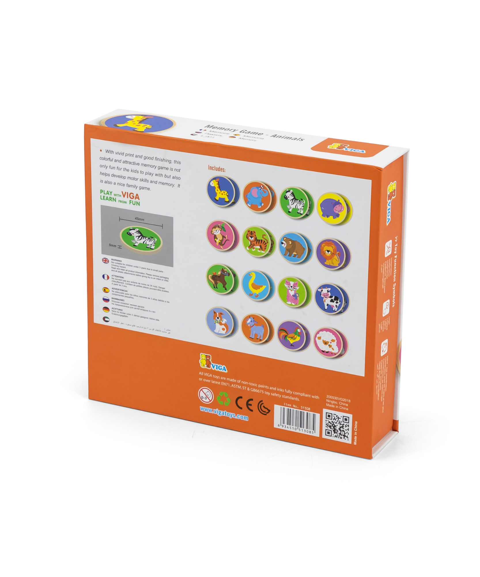 لعبة ذاكرة الحيوانات من فيجا، أحجية مطابقة من 36 قطعة، لعبة مونتيسوري خشبية، تُنمّي مهارات الإدراك والذاكرة والتركيز، لعبة تعليمية صديقة للبيئة مع صندوق تخزين، للأولاد والبنات من عمر 3 سنوات فما فوق