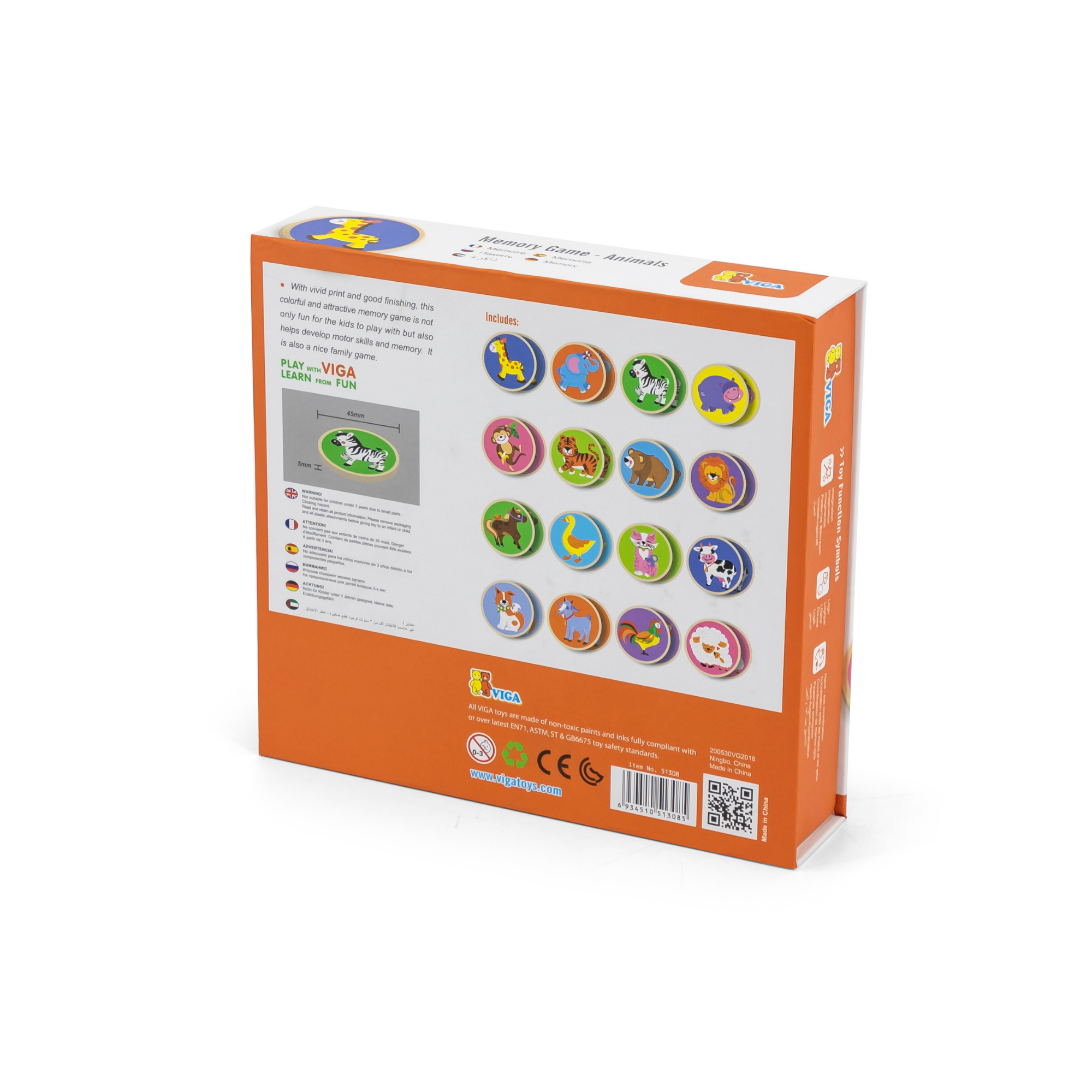 لعبة ذاكرة الحيوانات من فيجا، أحجية مطابقة من 36 قطعة، لعبة مونتيسوري خشبية، تُنمّي مهارات الإدراك والذاكرة والتركيز، لعبة تعليمية صديقة للبيئة مع صندوق تخزين، للأولاد والبنات من عمر 3 سنوات فما فوق