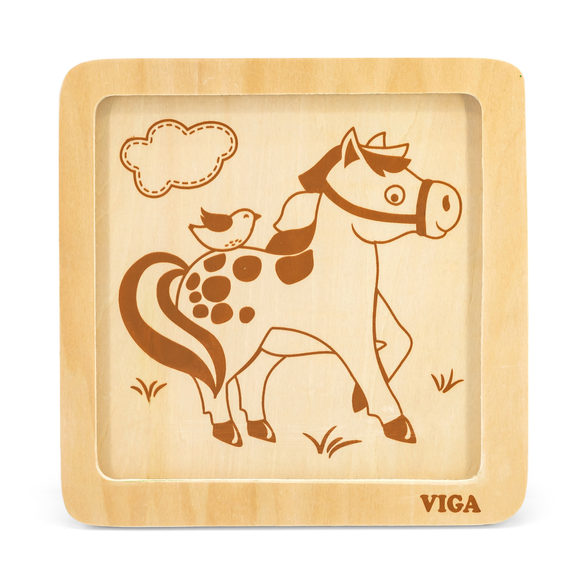 Viga Horse, 4 Piece Block Puzzle, Montessori Wooden Toy, Develops Sensory, Cognitive & Fine Motor Skills, Non-Toxic & Eco-friendly Kids Educational Toy, Suitable for Boys and Girls Aged 12M+
