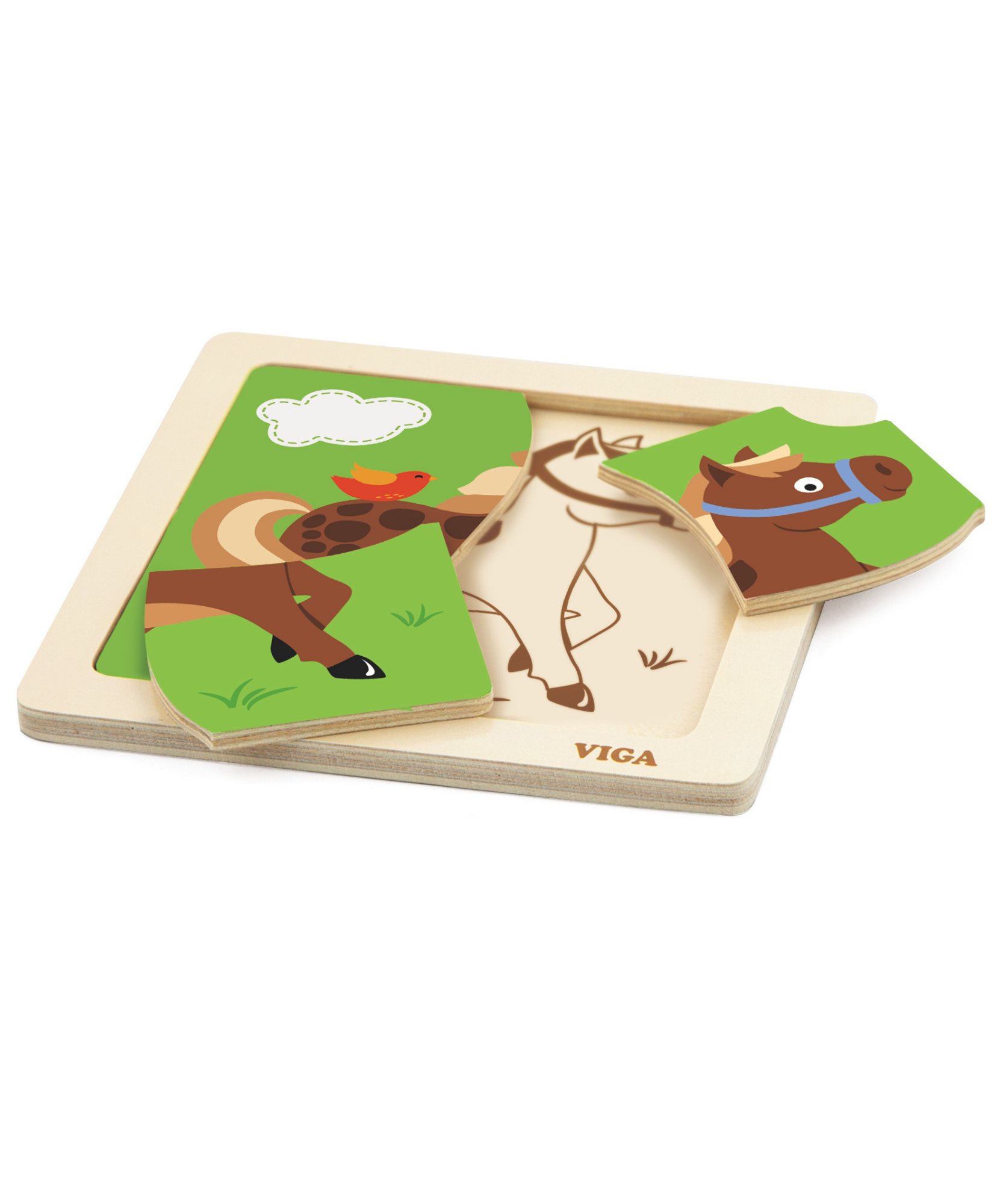 Viga Horse, 4 Piece Block Puzzle, Montessori Wooden Toy, Develops Sensory, Cognitive & Fine Motor Skills, Non-Toxic & Eco-friendly Kids Educational Toy, Suitable for Boys and Girls Aged 12M+