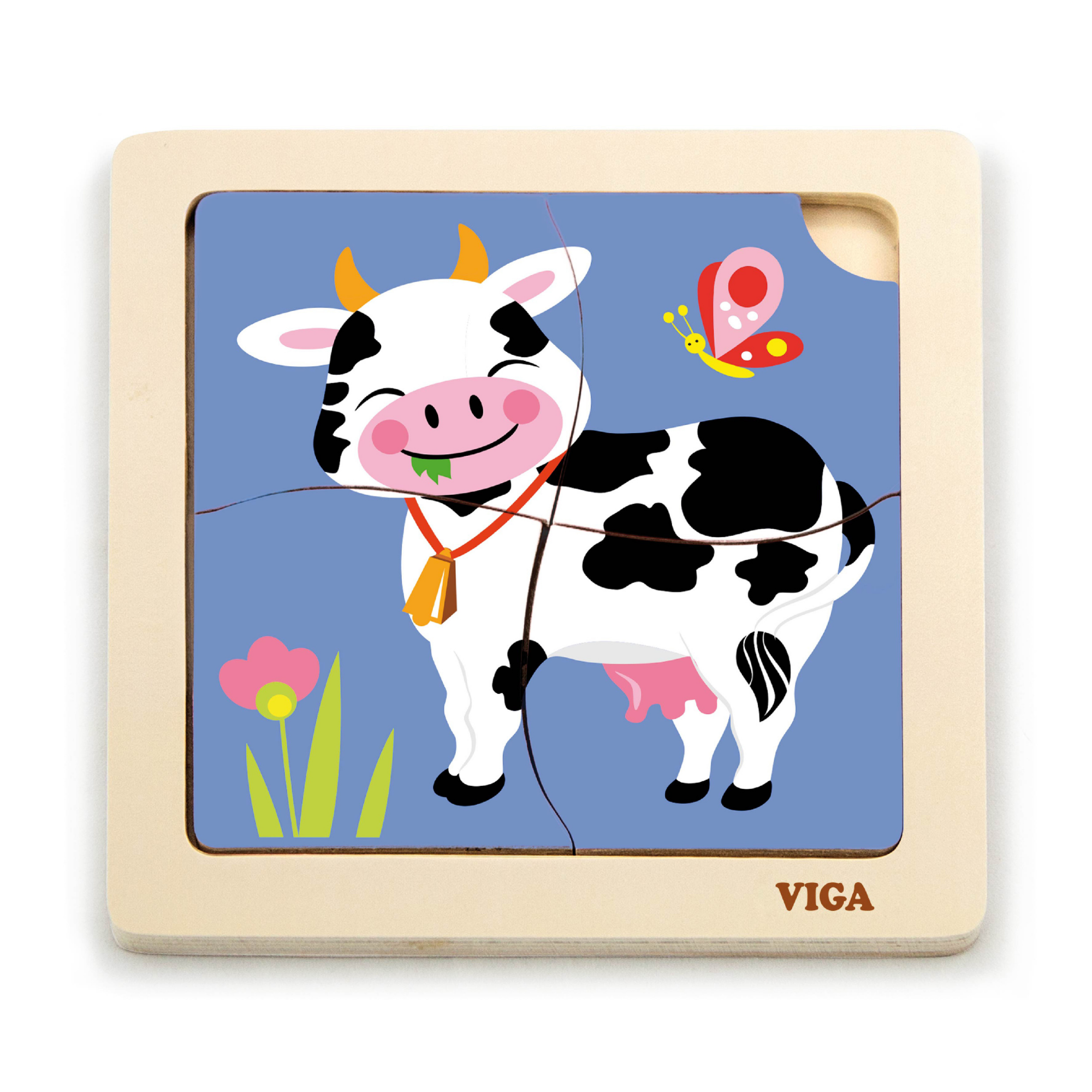 Viga Cow, 4 Piece Block Puzzle, Montessori Wooden Toy, Develops Sensory, Cognitive & Fine Motor Skills, Non-Toxic & Eco-friendly Kids Educational Toy, Suitable for Boys and Girls Aged 12M+