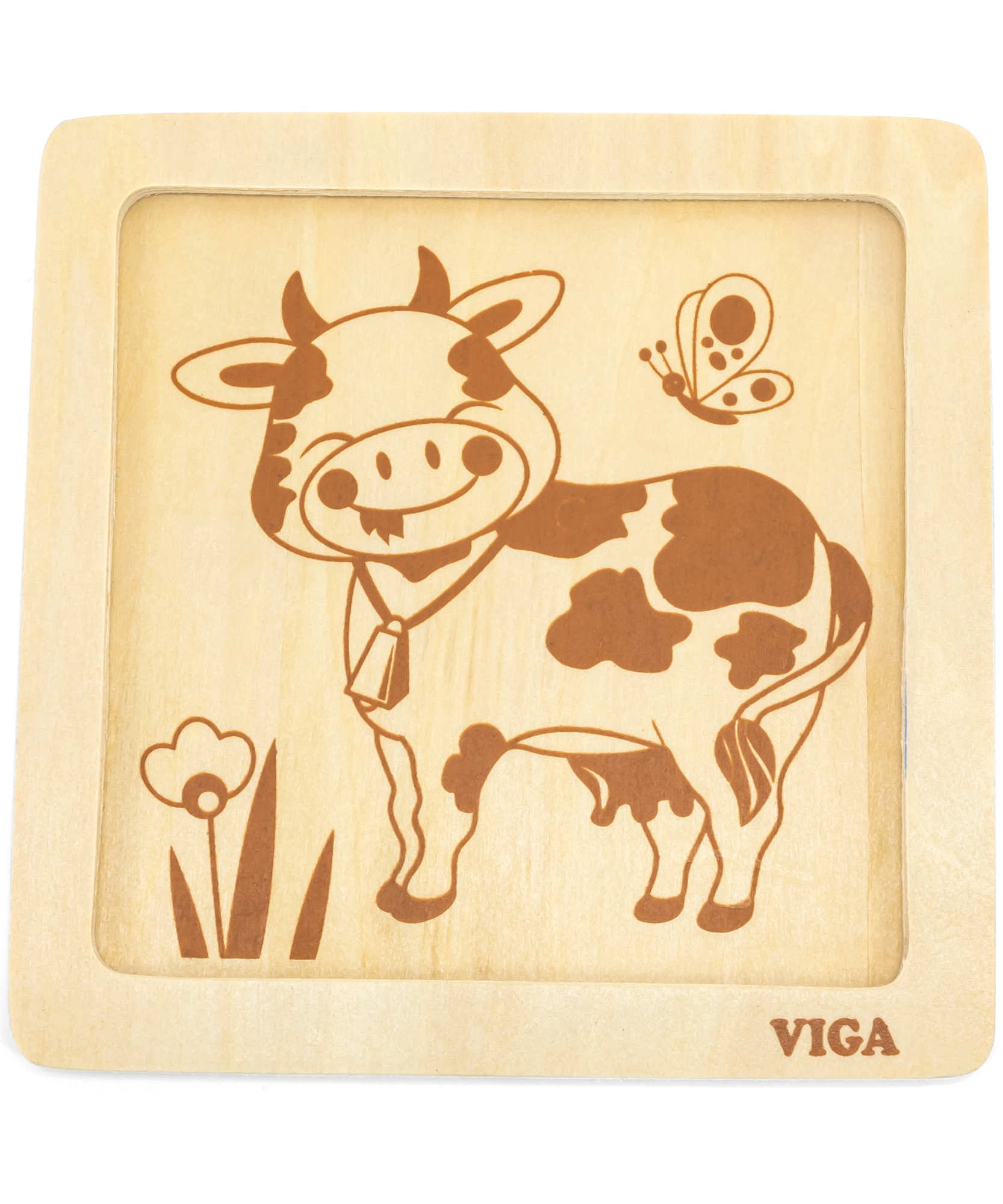 Viga Cow, 4 Piece Block Puzzle, Montessori Wooden Toy, Develops Sensory, Cognitive & Fine Motor Skills, Non-Toxic & Eco-friendly Kids Educational Toy, Suitable for Boys and Girls Aged 12M+
