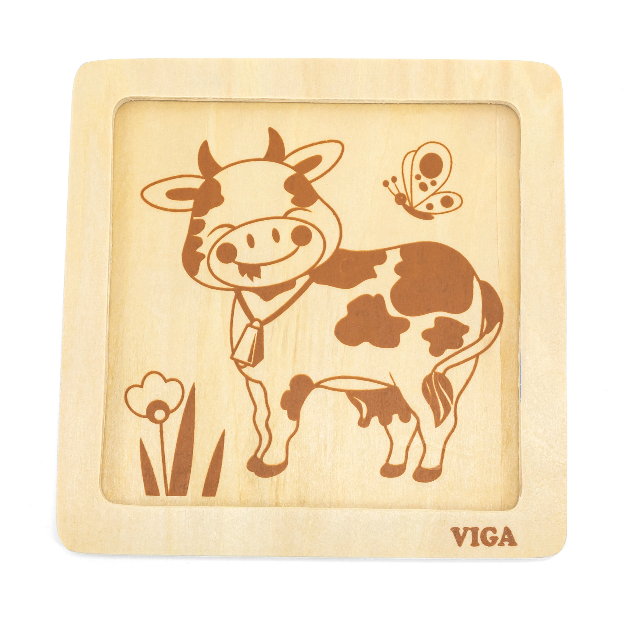 Viga Cow, 4 Piece Block Puzzle, Montessori Wooden Toy, Develops Sensory, Cognitive & Fine Motor Skills, Non-Toxic & Eco-friendly Kids Educational Toy, Suitable for Boys and Girls Aged 12M+