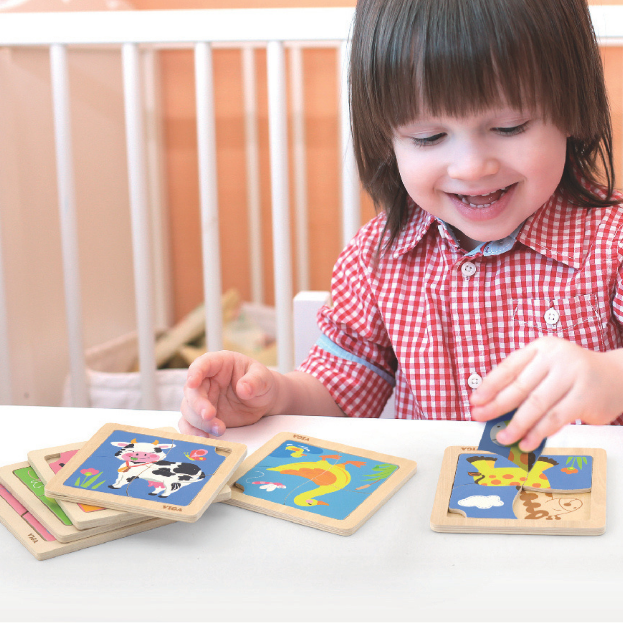 Viga Cow, 4 Piece Block Puzzle, Montessori Wooden Toy, Develops Sensory, Cognitive & Fine Motor Skills, Non-Toxic & Eco-friendly Kids Educational Toy, Suitable for Boys and Girls Aged 12M+