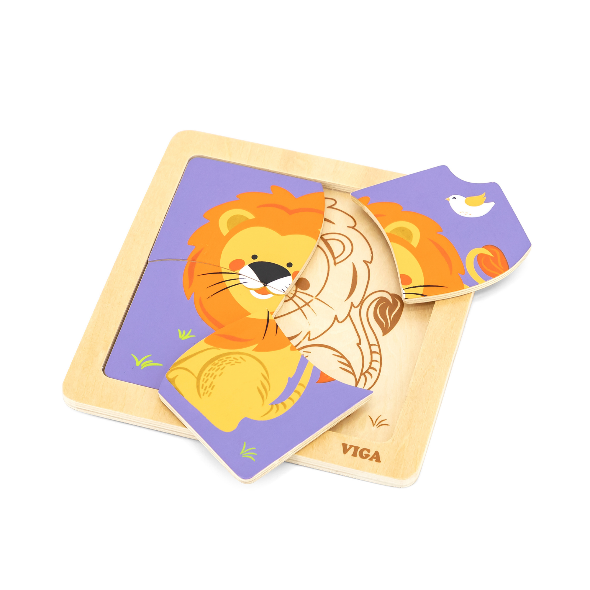 لعبة فيجا ليون، أحجية مكعبات من 4 قطع، لعبة مونتيسوري الخشبية، تنمي المهارات الحسية والإدراكية والحركية الدقيقة، لعبة تعليمية للأطفال غير سامة وصديقة للبيئة، مناسبة للأولاد والبنات من سن 12 شهرًا فما فوق