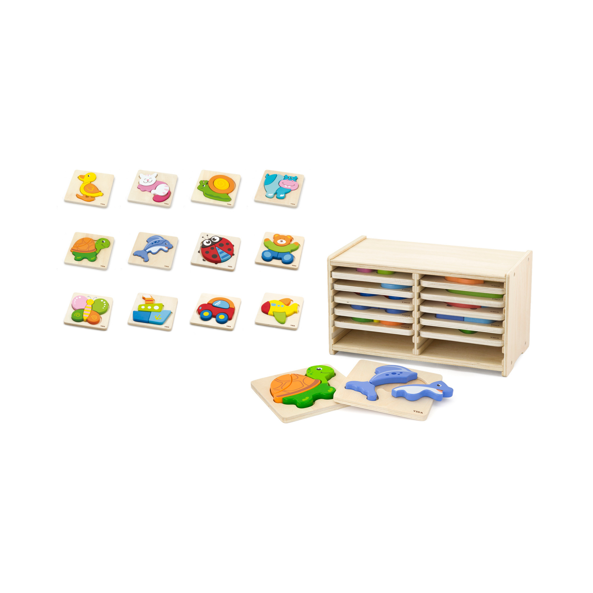مجموعة فيجا من 12 قطعة أحجية مكعبات من 4 إلى 5 قطع، لعبة مونتيسوري الخشبية، تنمي المهارات الحسية والإدراكية والحركية الدقيقة، لعبة تعليمية للأطفال غير سامة وصديقة للبيئة، مناسبة للأولاد والبنات من سن 18 شهرًا فما فوق