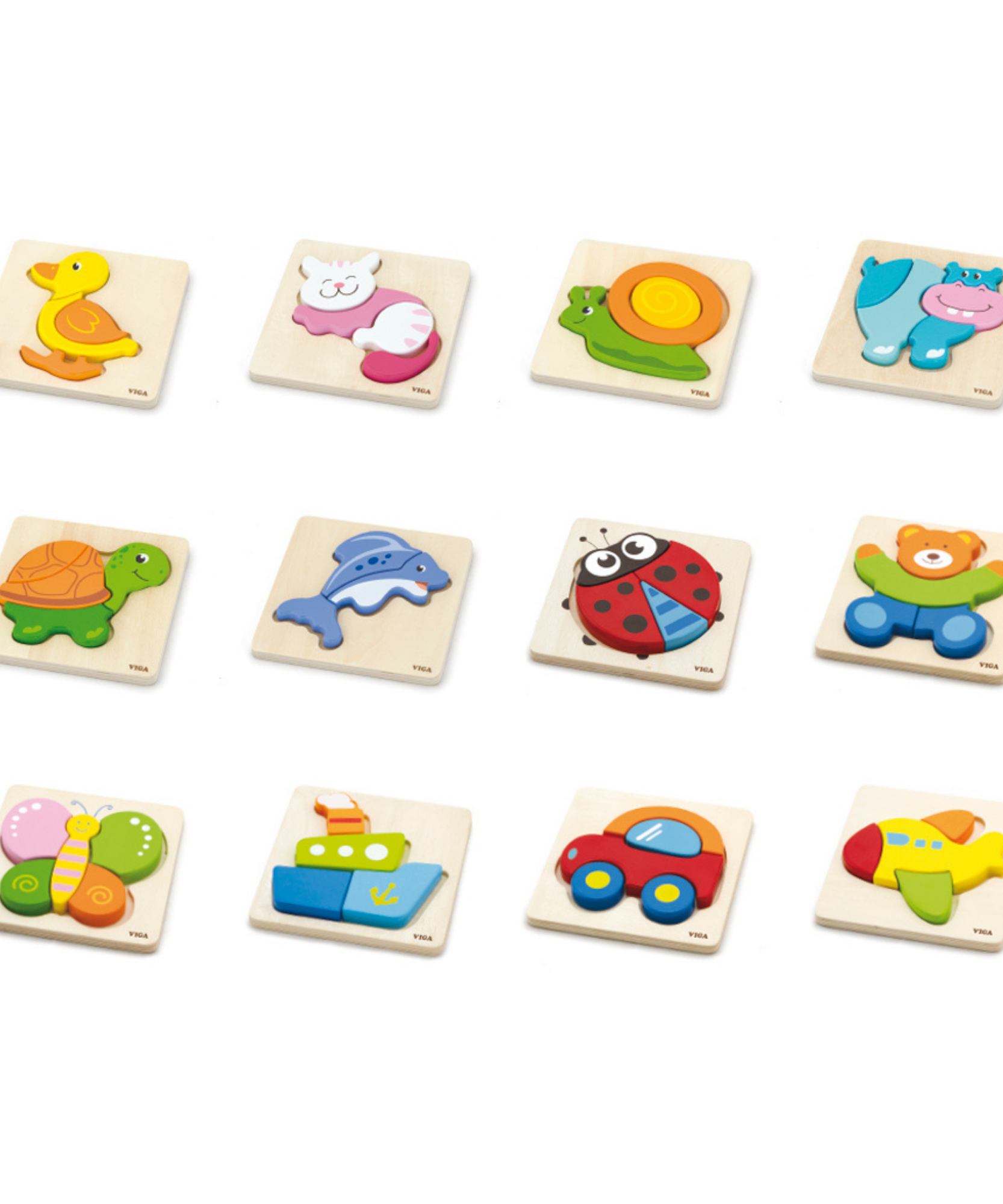 مجموعة فيجا من 12 قطعة أحجية مكعبات من 4 إلى 5 قطع، لعبة مونتيسوري الخشبية، تنمي المهارات الحسية والإدراكية والحركية الدقيقة، لعبة تعليمية للأطفال غير سامة وصديقة للبيئة، مناسبة للأولاد والبنات من سن 18 شهرًا فما فوق