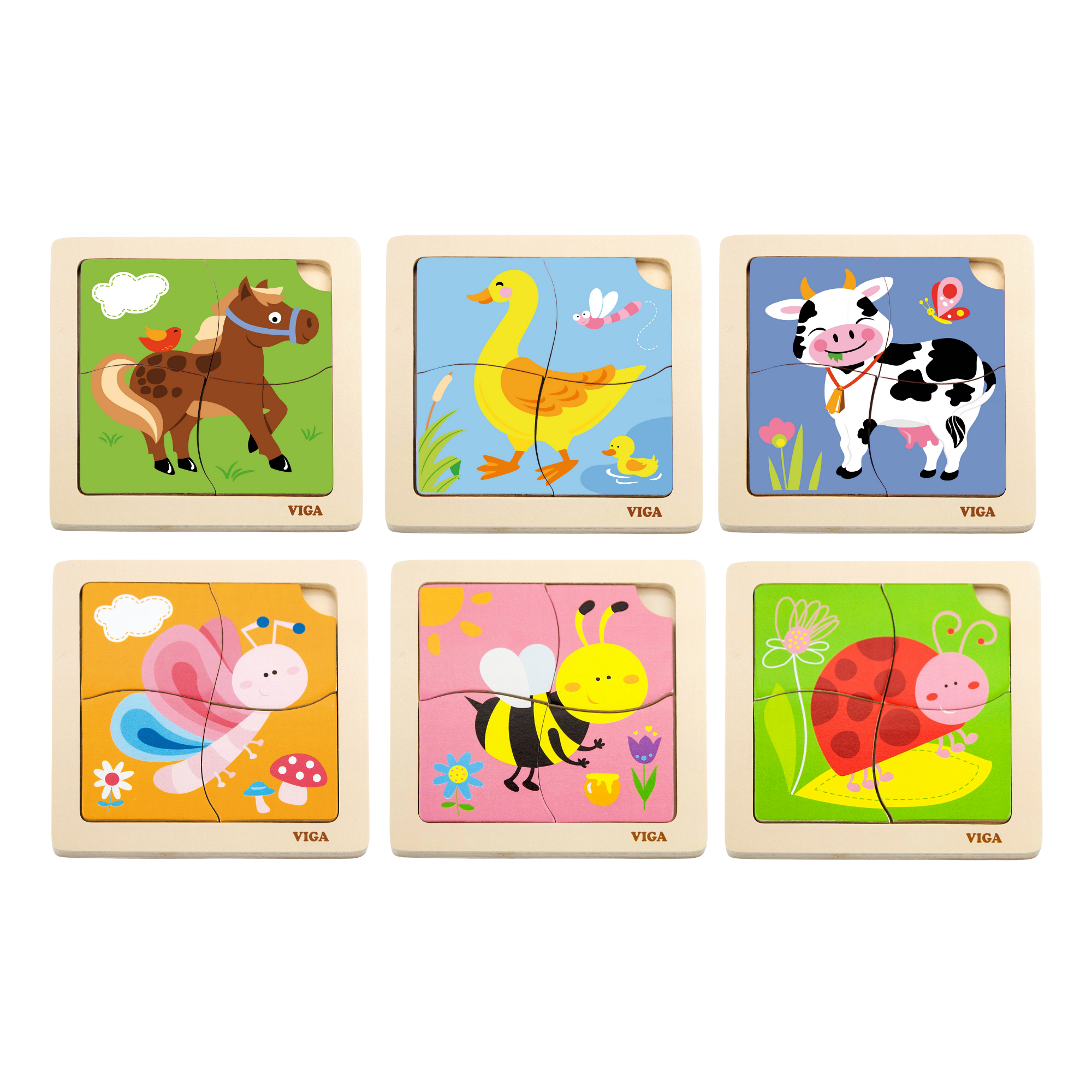 مجموعة فيجا من 12 قطعة أحجية مكعبات من 4 قطع، لعبة مونتيسوري الخشبية، تنمي المهارات الحسية والإدراكية والحركية الدقيقة، لعبة تعليمية للأطفال غير سامة وصديقة للبيئة، مناسبة للأولاد والبنات من سن 18 شهرًا فما فوق